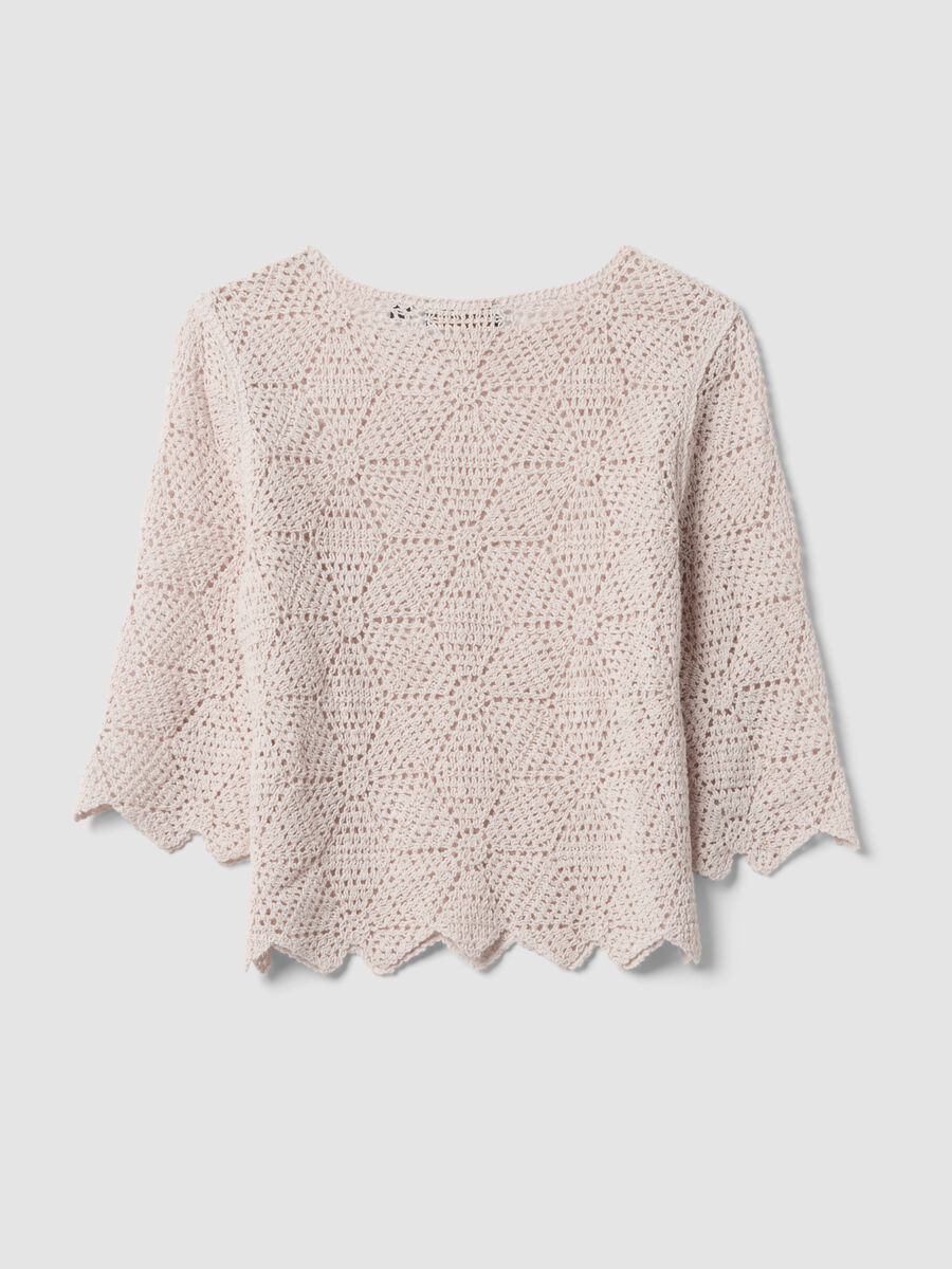 T-shirt beige in crochet di puro cotone regular fit_6