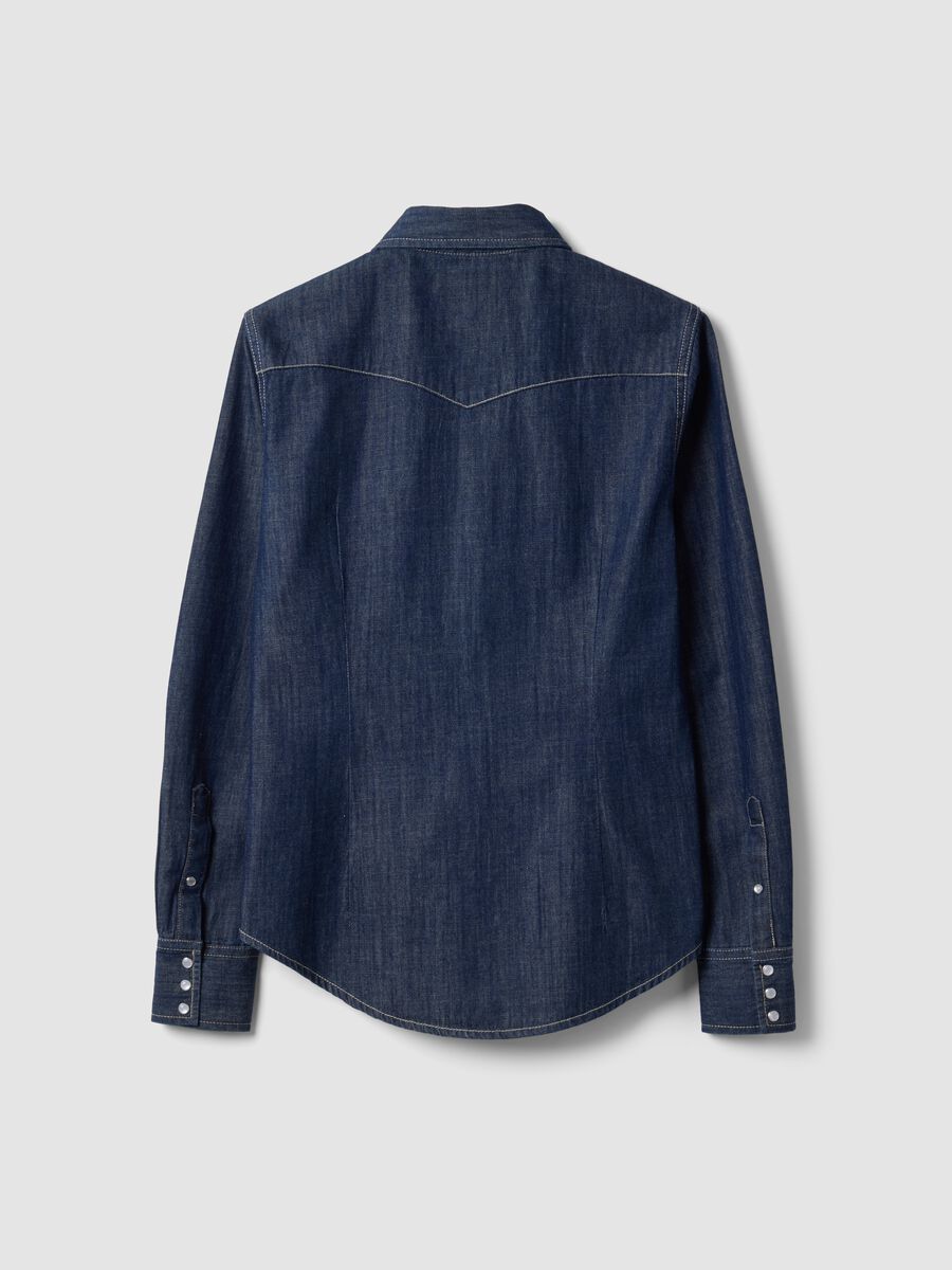 Dark blue pure cotton denim shirt, regular fit_6