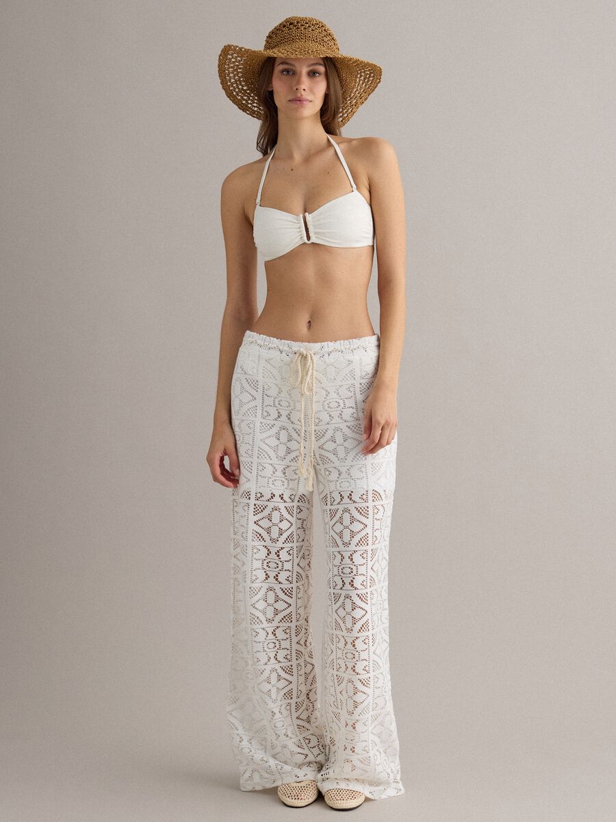 White bandeau bikini top in stretch fabric_0
