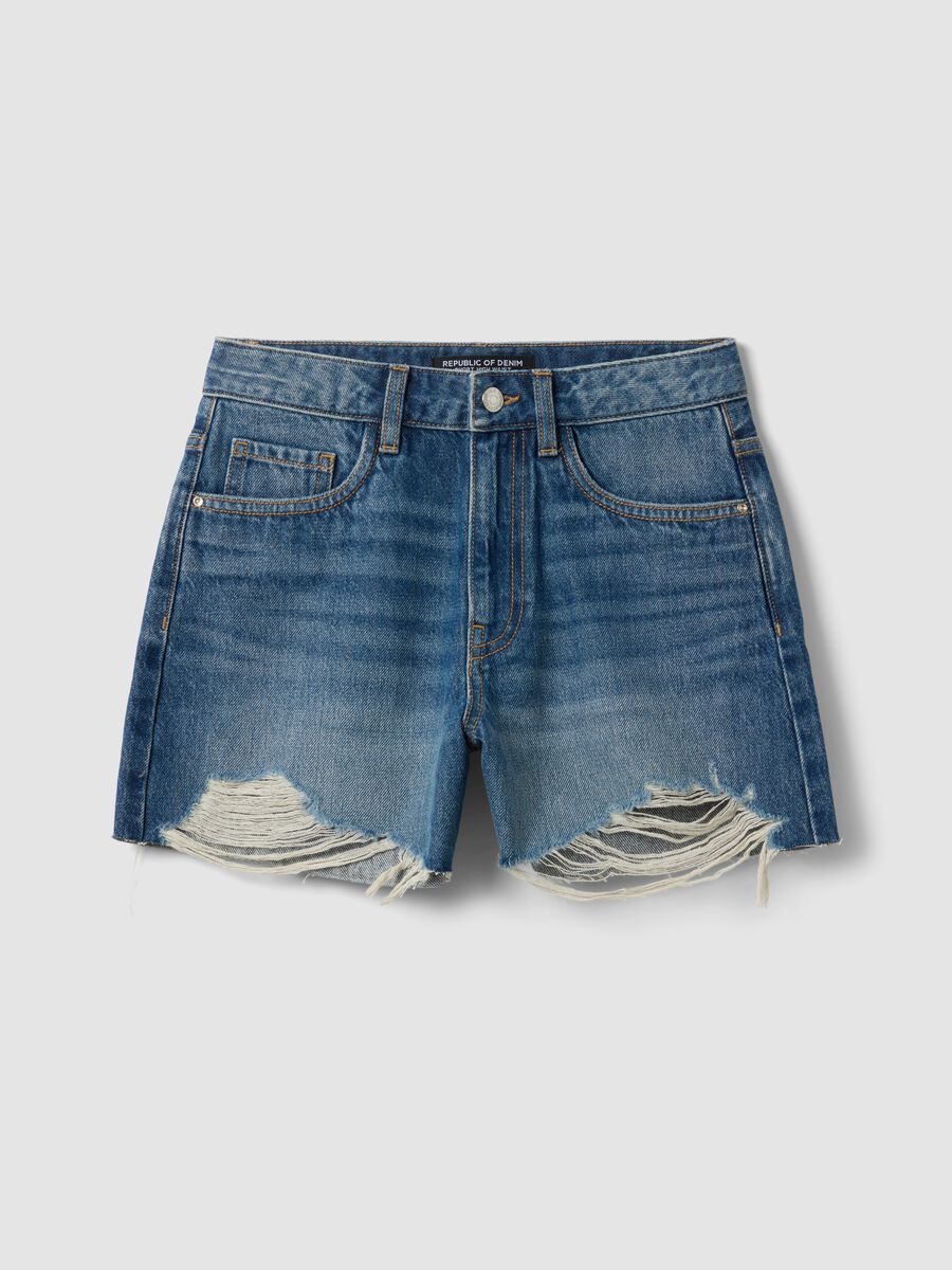 Blue pure cotton denim shorts with rips_4