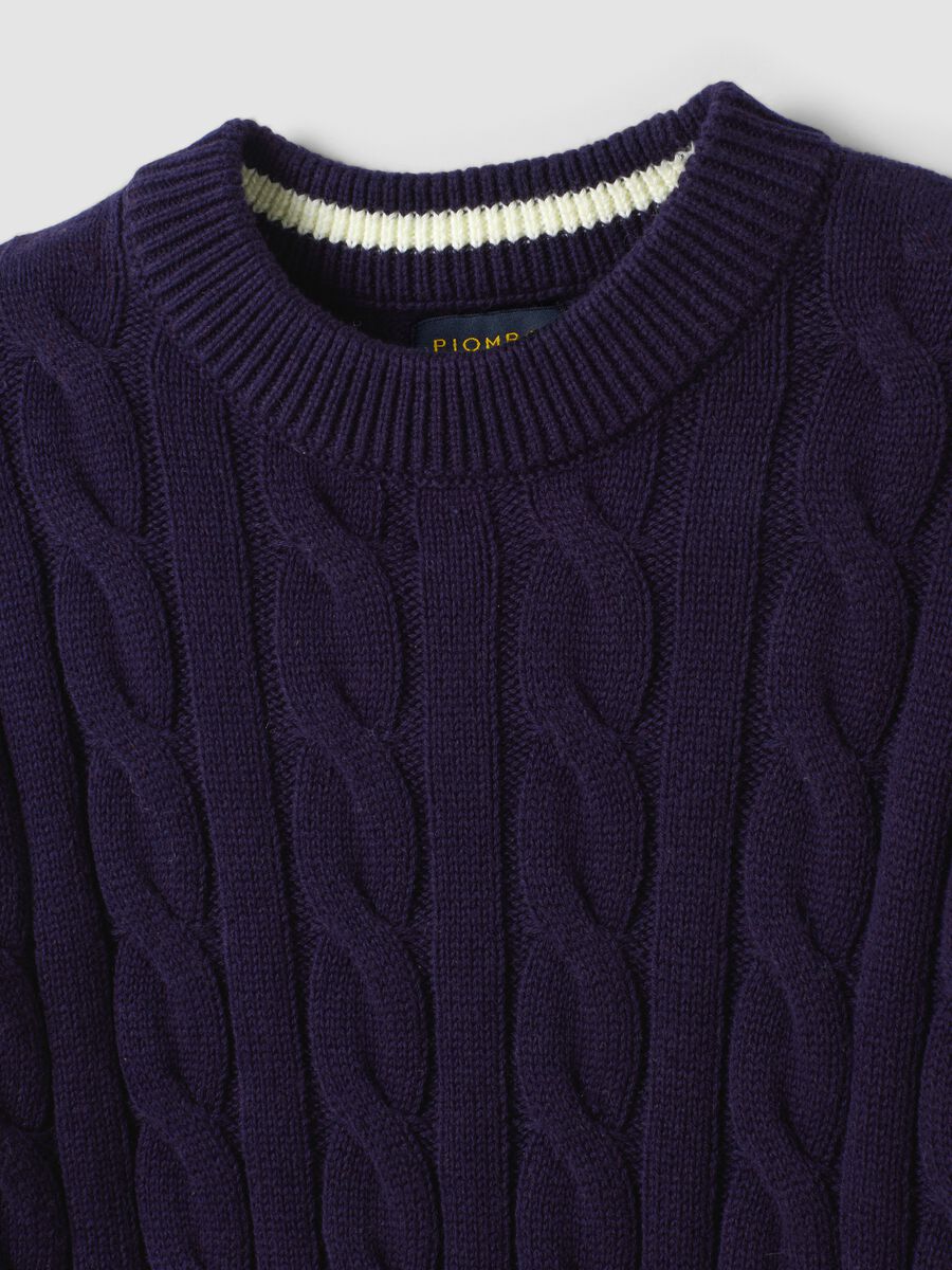Blue pure cotton cable-knit oversized jumper for boys_5