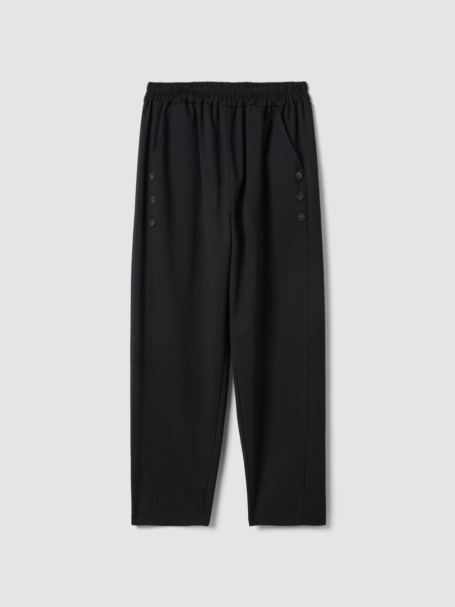 Black regular-fit stretch cotton-blend trousers with buttons_4