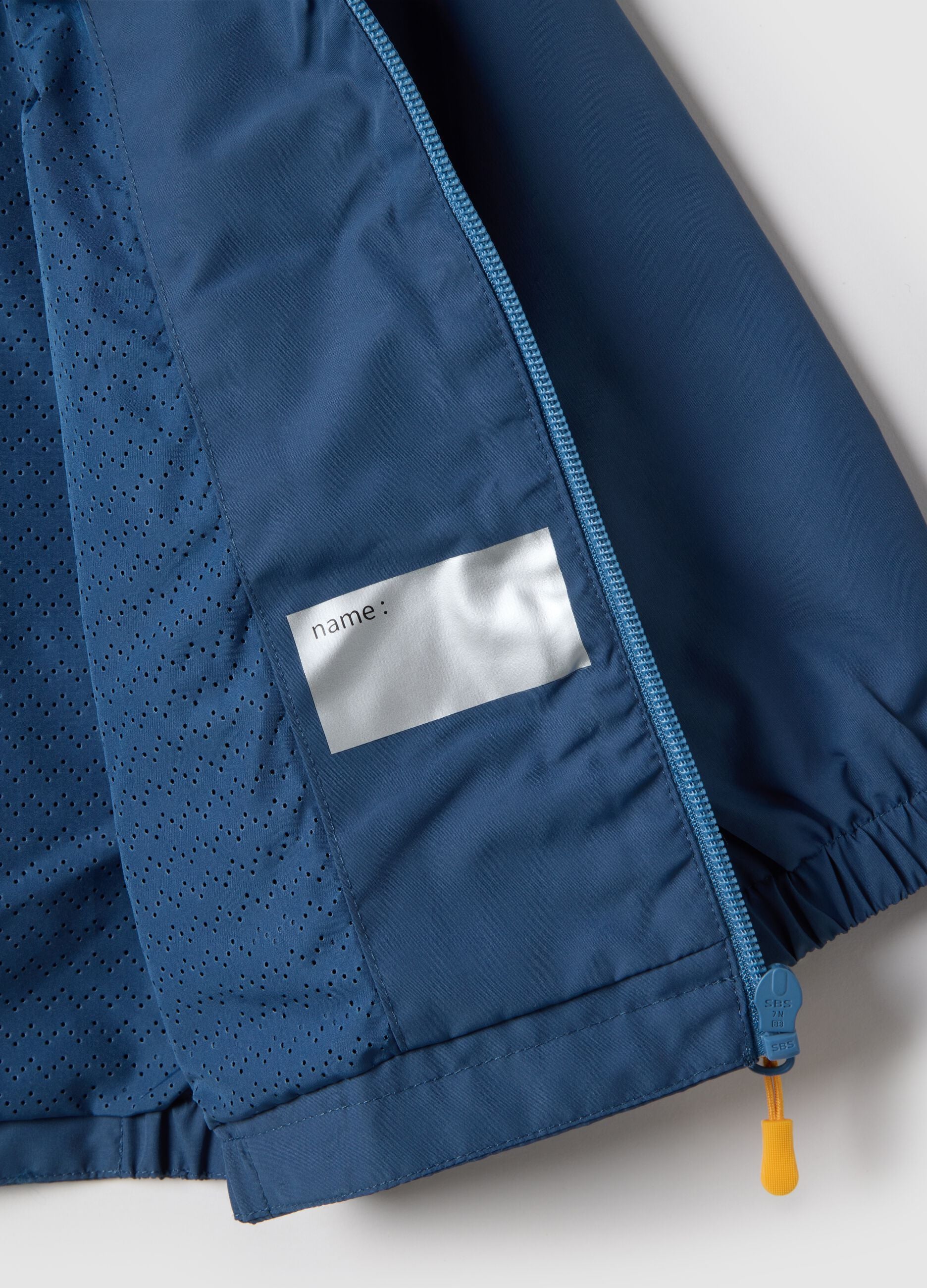 Regular fit blue lightweight children's jacket with full zip and hood