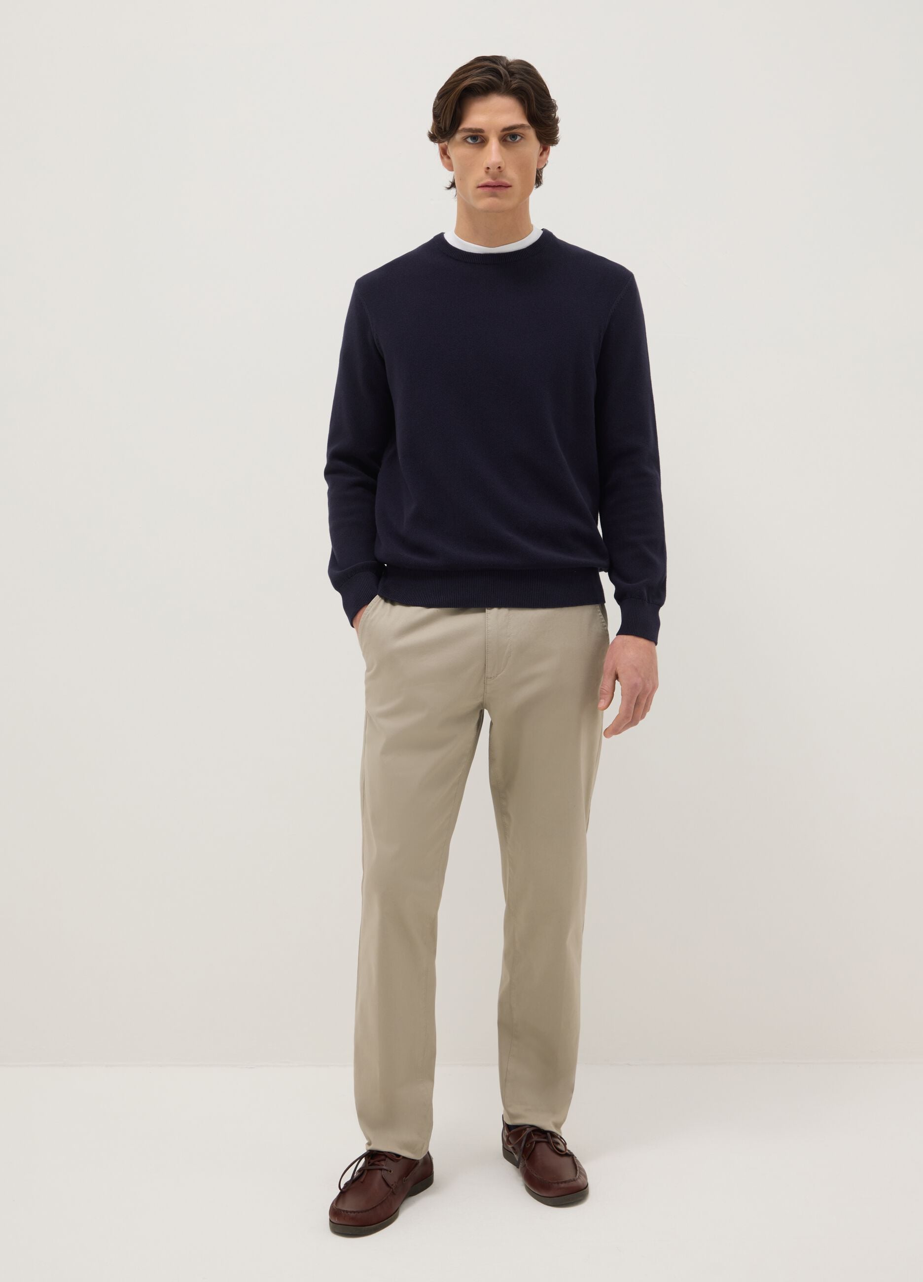 Blue crew neck jumper in pure cotton regular fit