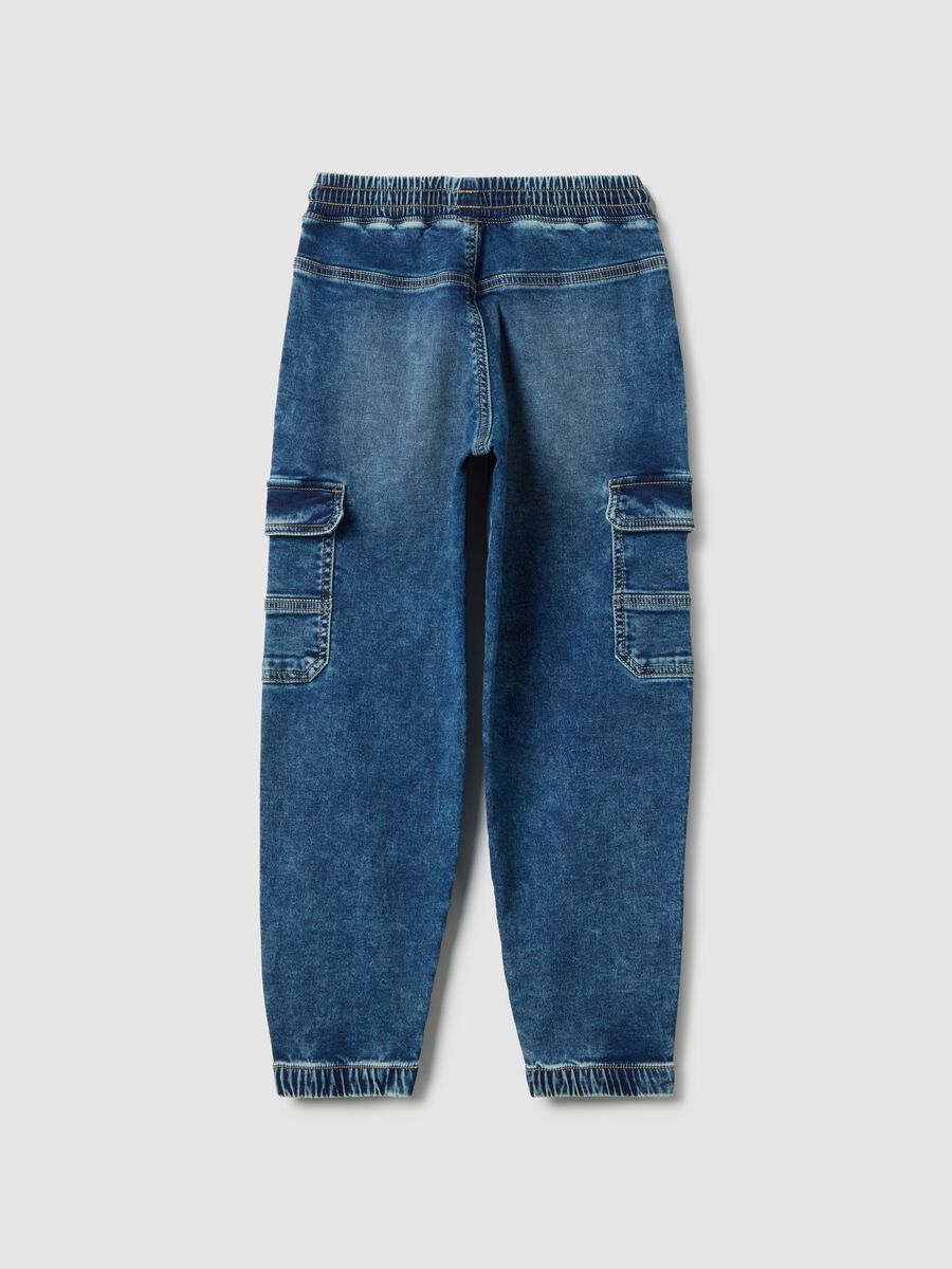 Children's blue cotton-blend cargo jeans regular fit with elastic waist_1