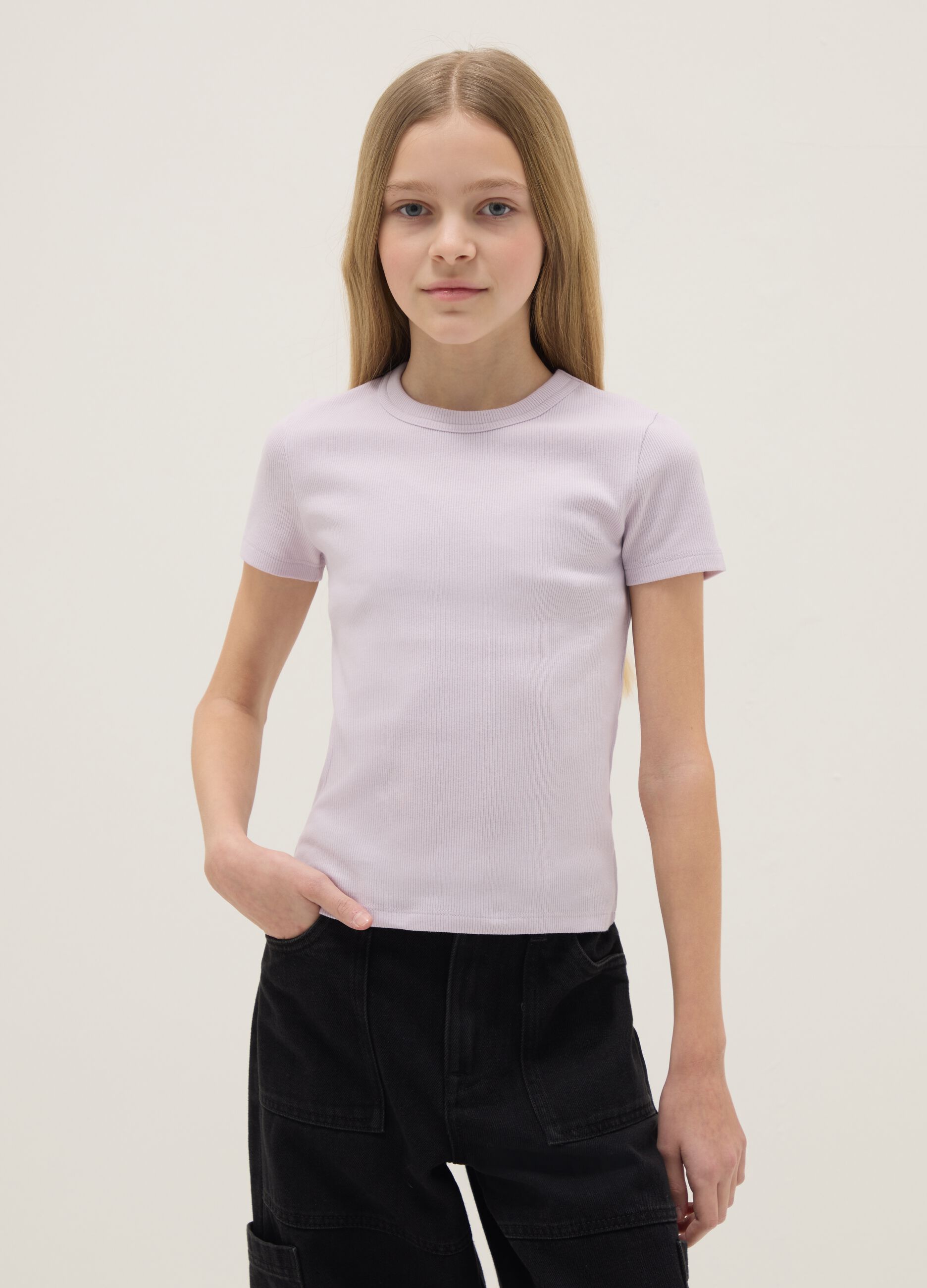 Purple stretch cotton fitted T-shirt for girls