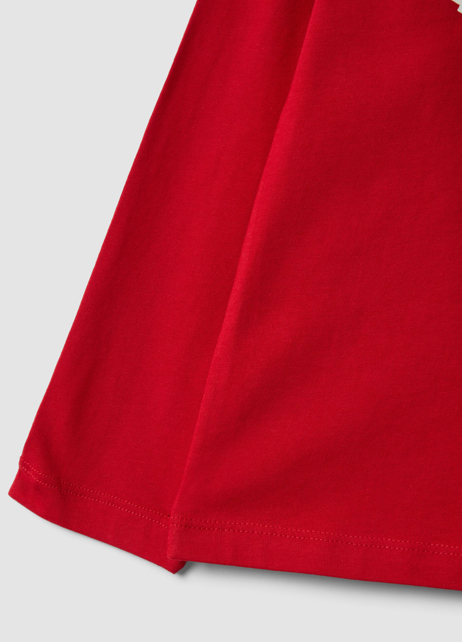 Red pure organic cotton T-shirt with varsity print for boys