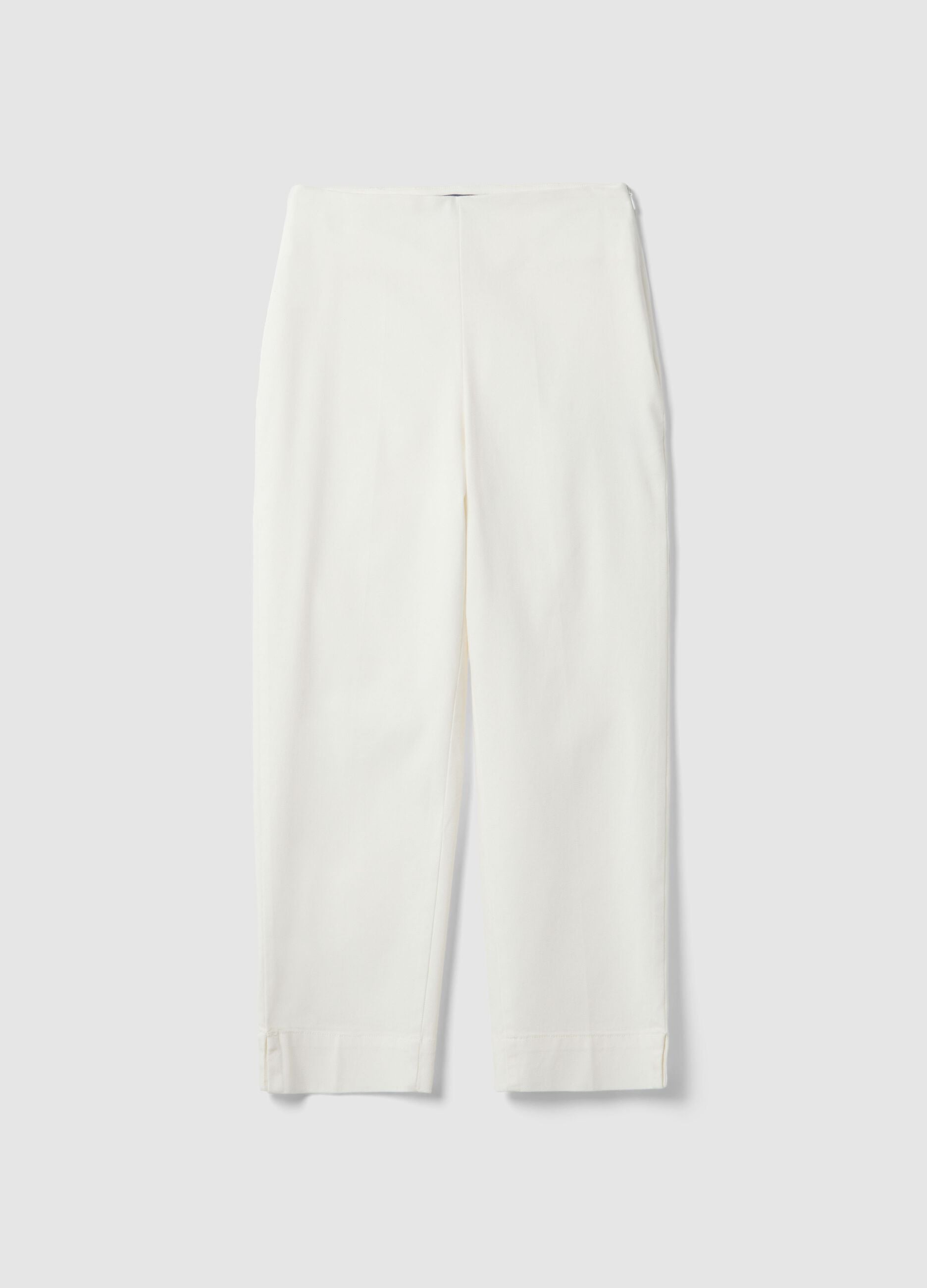 White Slim Fit Stretch Cotton Ankle Trousers