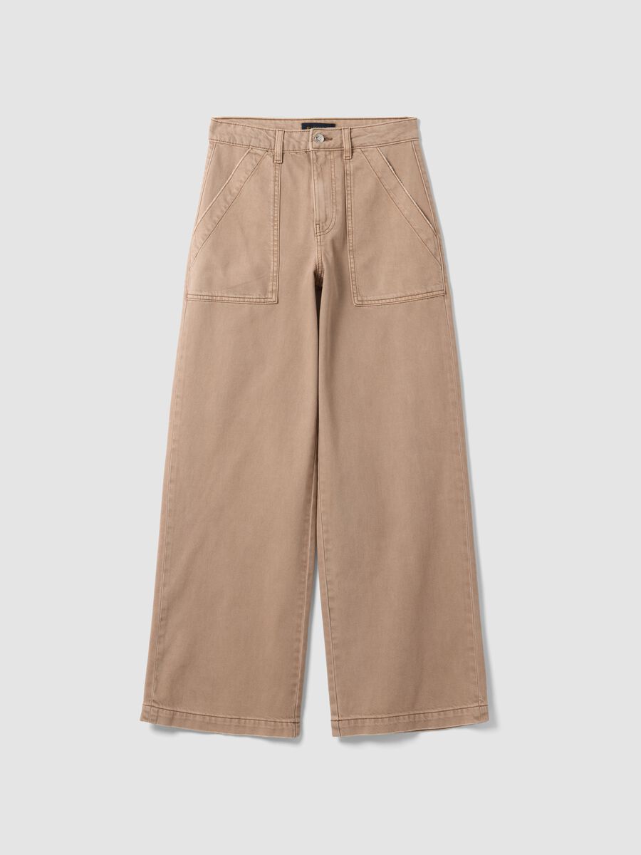 Beige denim wide-leg jeans in pure cotton_4