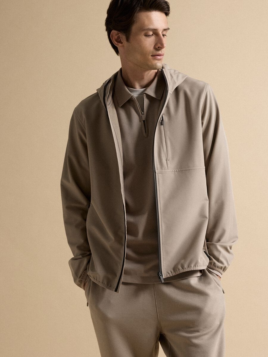 Beige hooded jacket in stretch fabric, regular fit_0