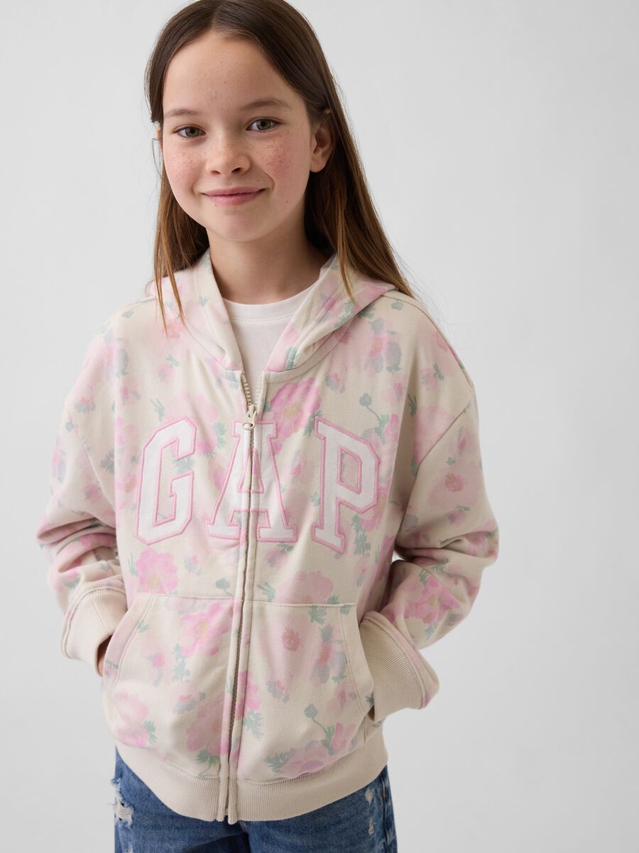 Multicoloured cotton blend girl's sweatshirt with floral pattern_0