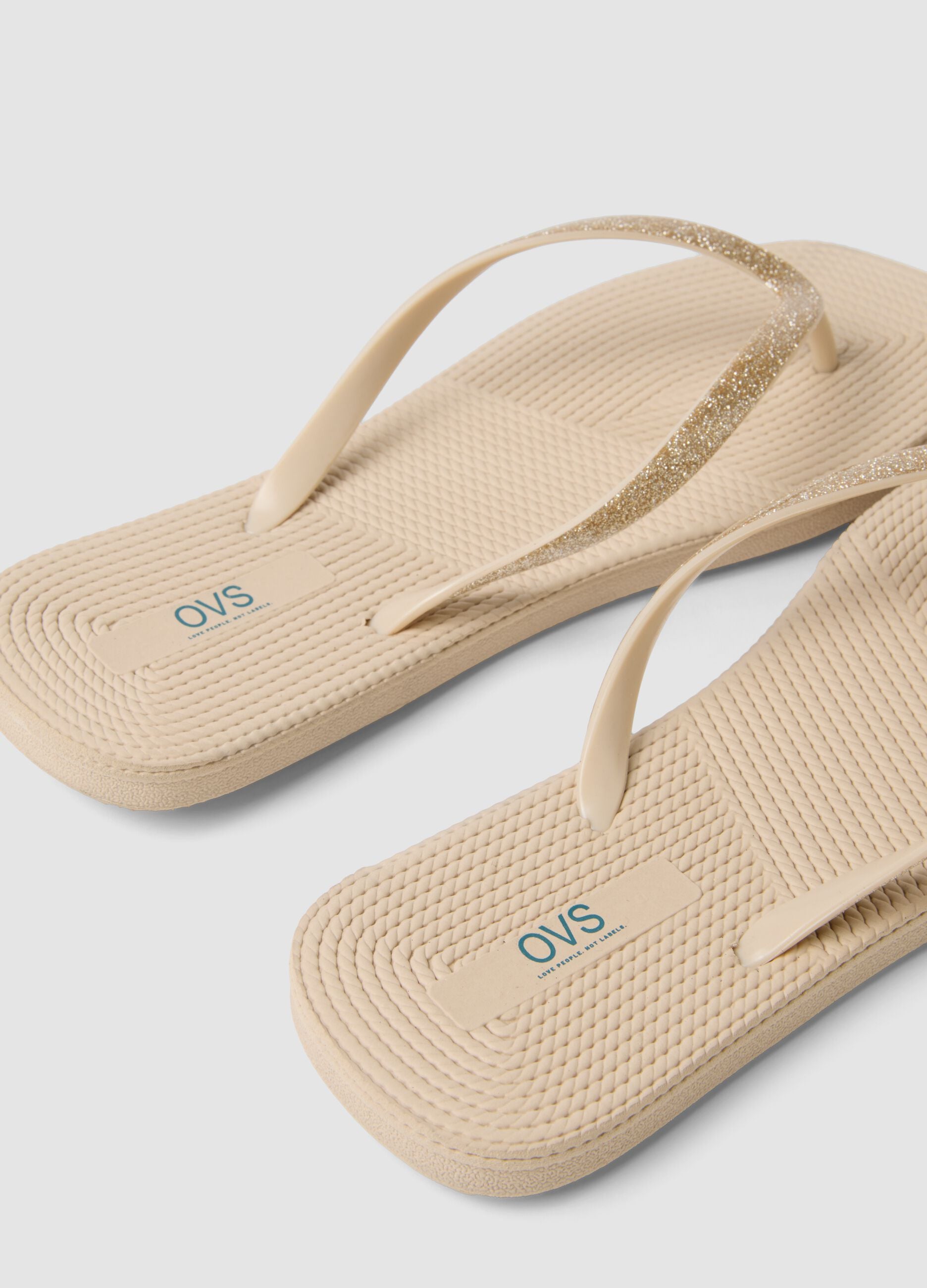 Beige flip-flops with glitter straps