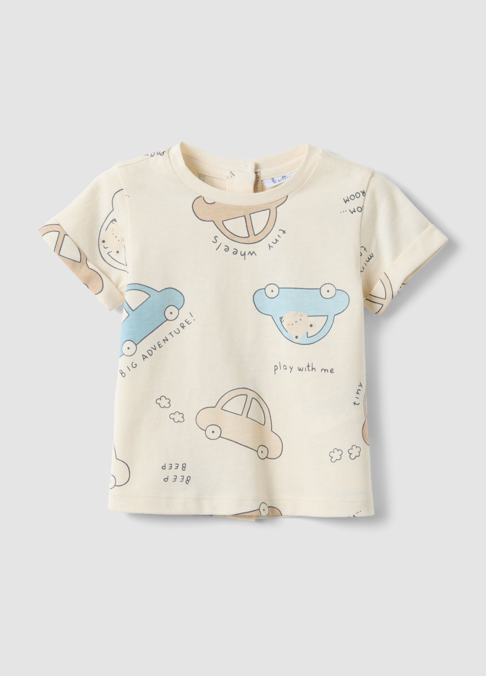 Baby's beige pure cotton regular fit T-shirt with prints