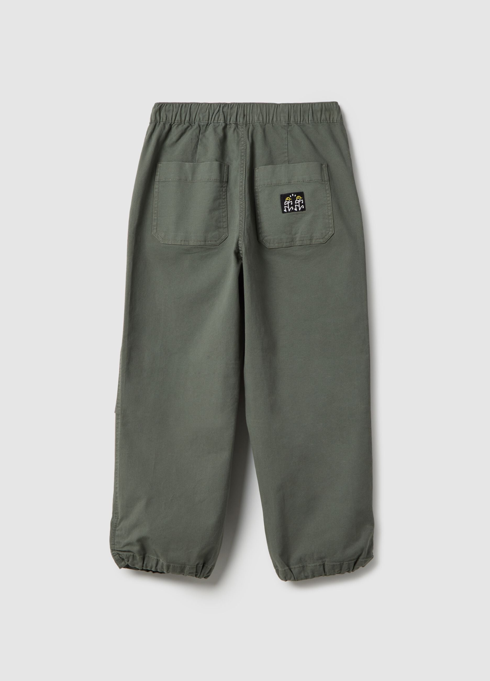 Boys' Regular Fit Stretch Cotton Cargo Trousers in Green