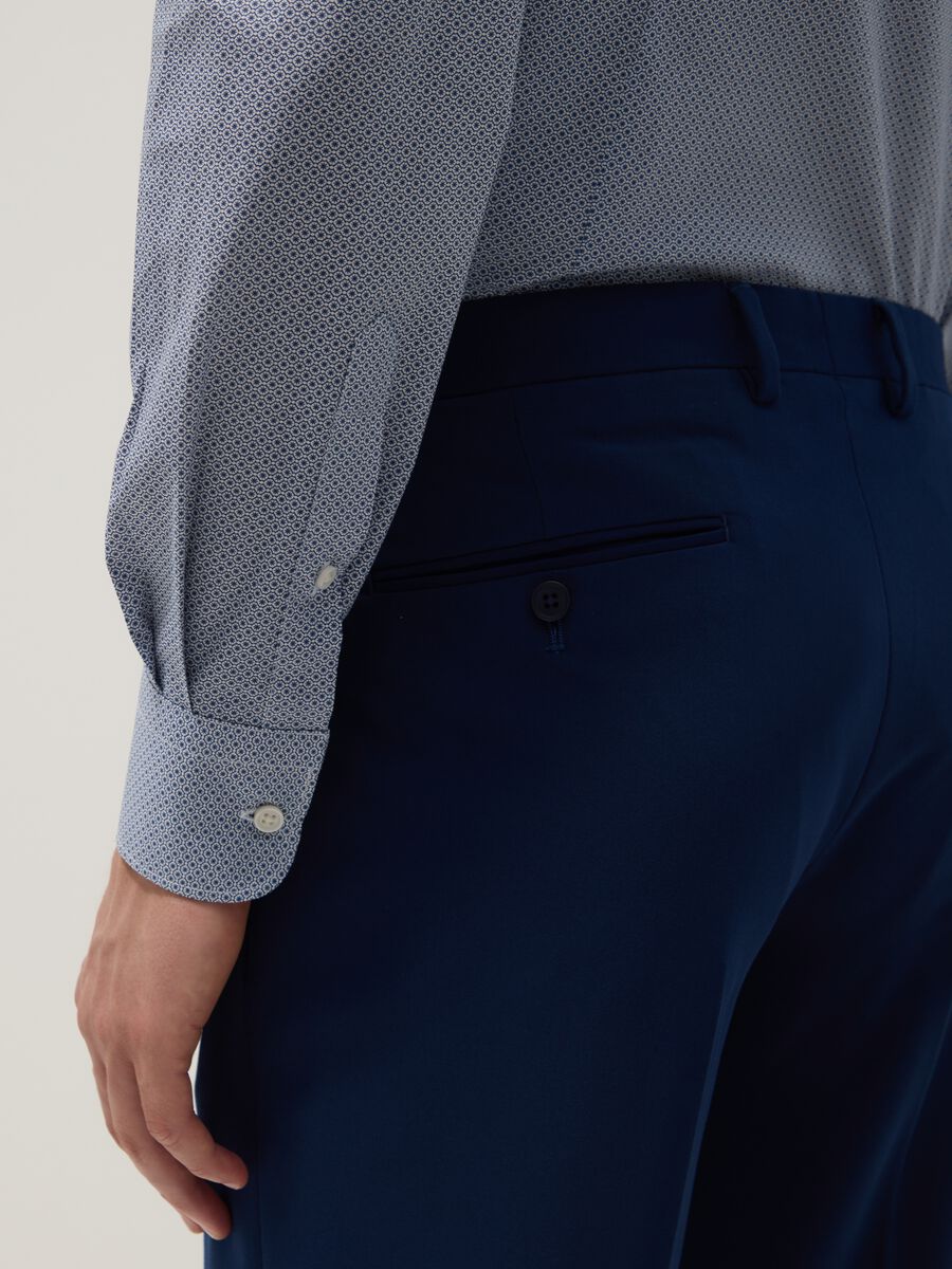 Slim fit blue stretch cotton shirt with micro checks_3