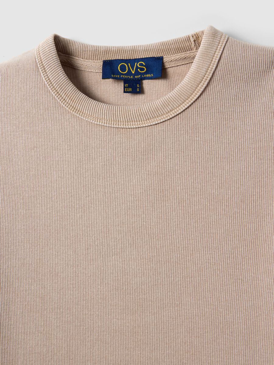 T-shirt fitted in cotone elasticizzato beige_5