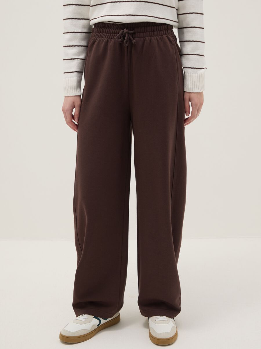 Brown Stretch Cotton Baggy Trousers_1