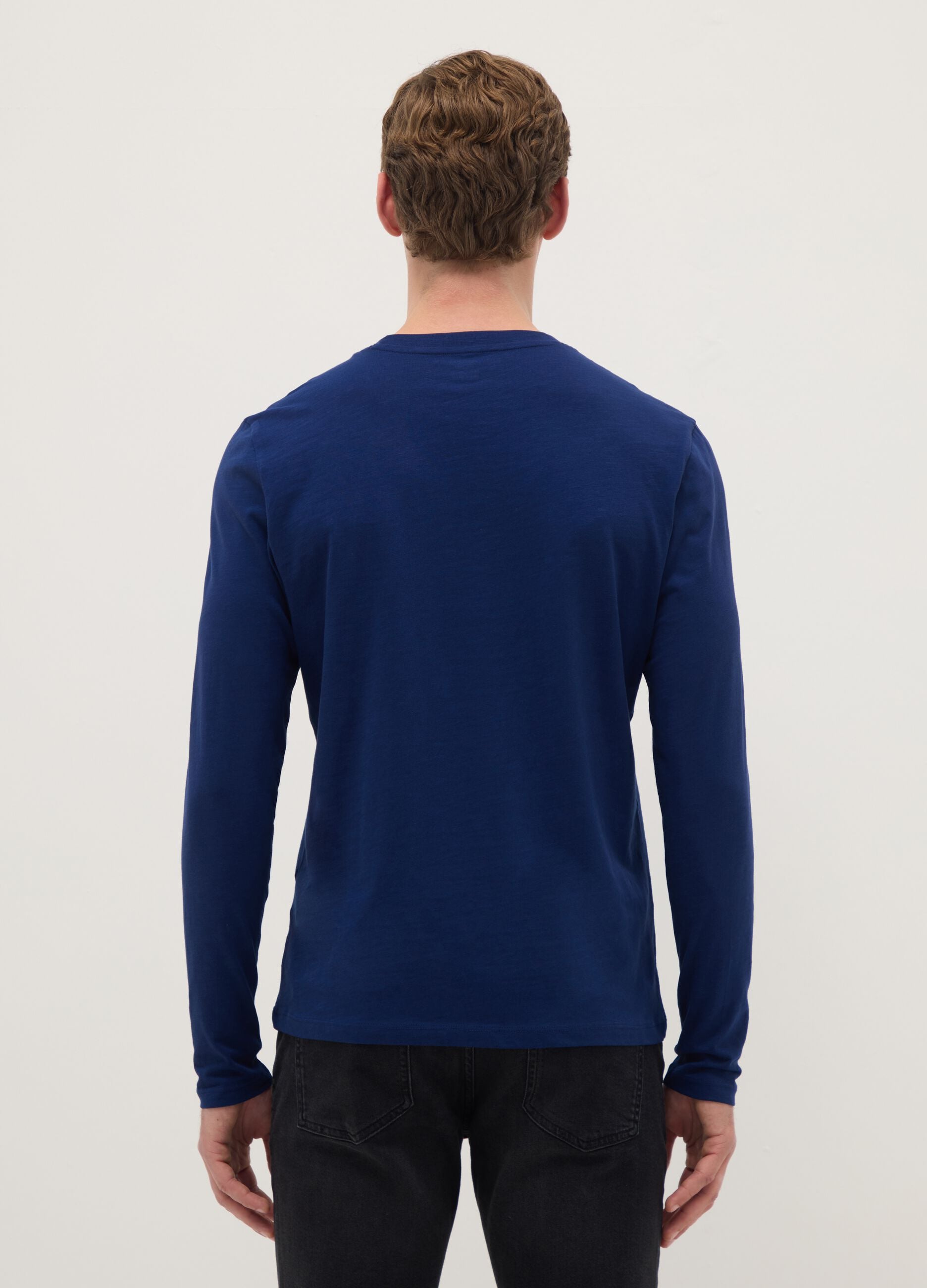 Blue long-sleeve T-shirt in pure cotton, regular fit