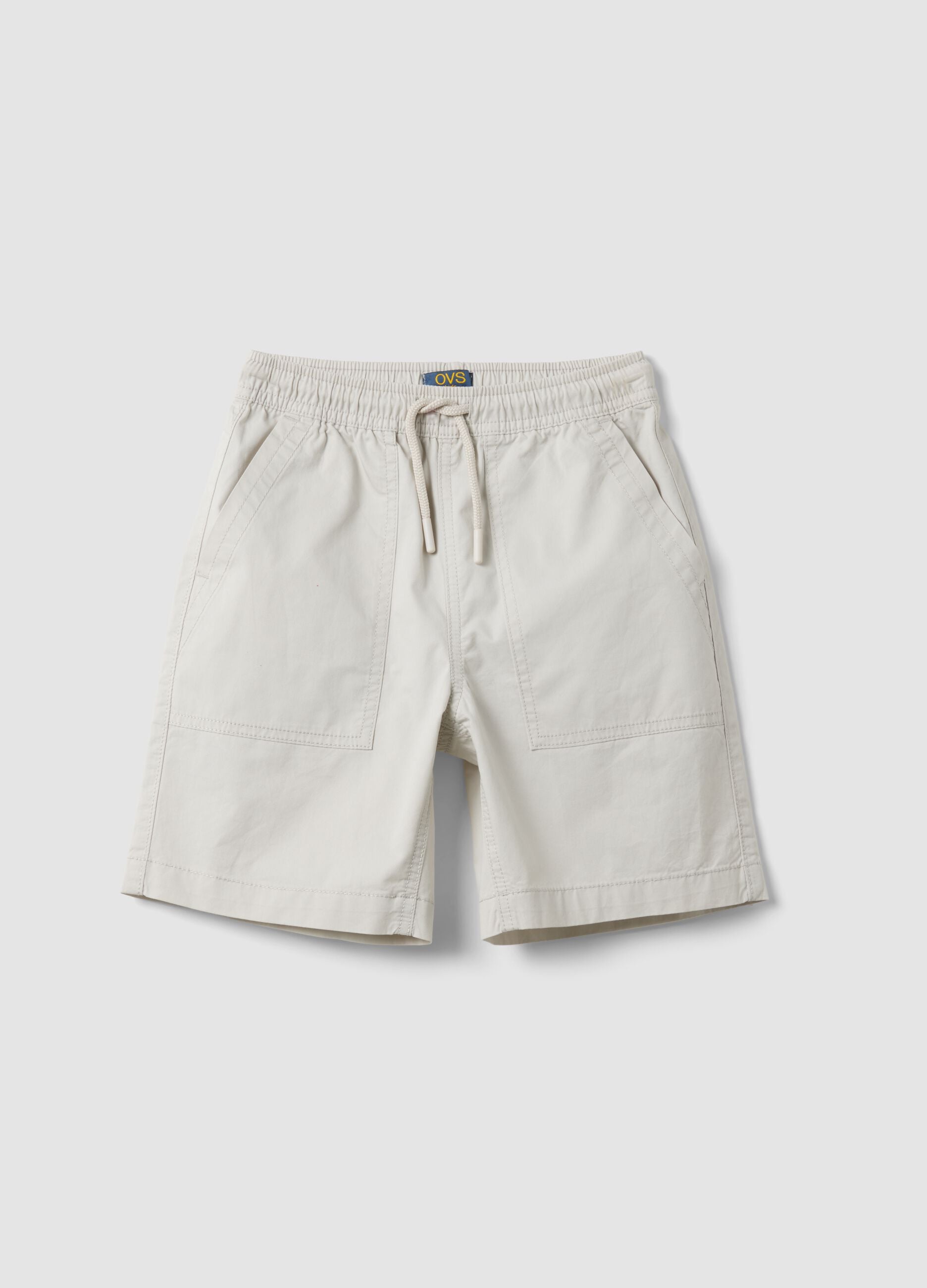 Beige pure cotton shorts with elasticated waistband