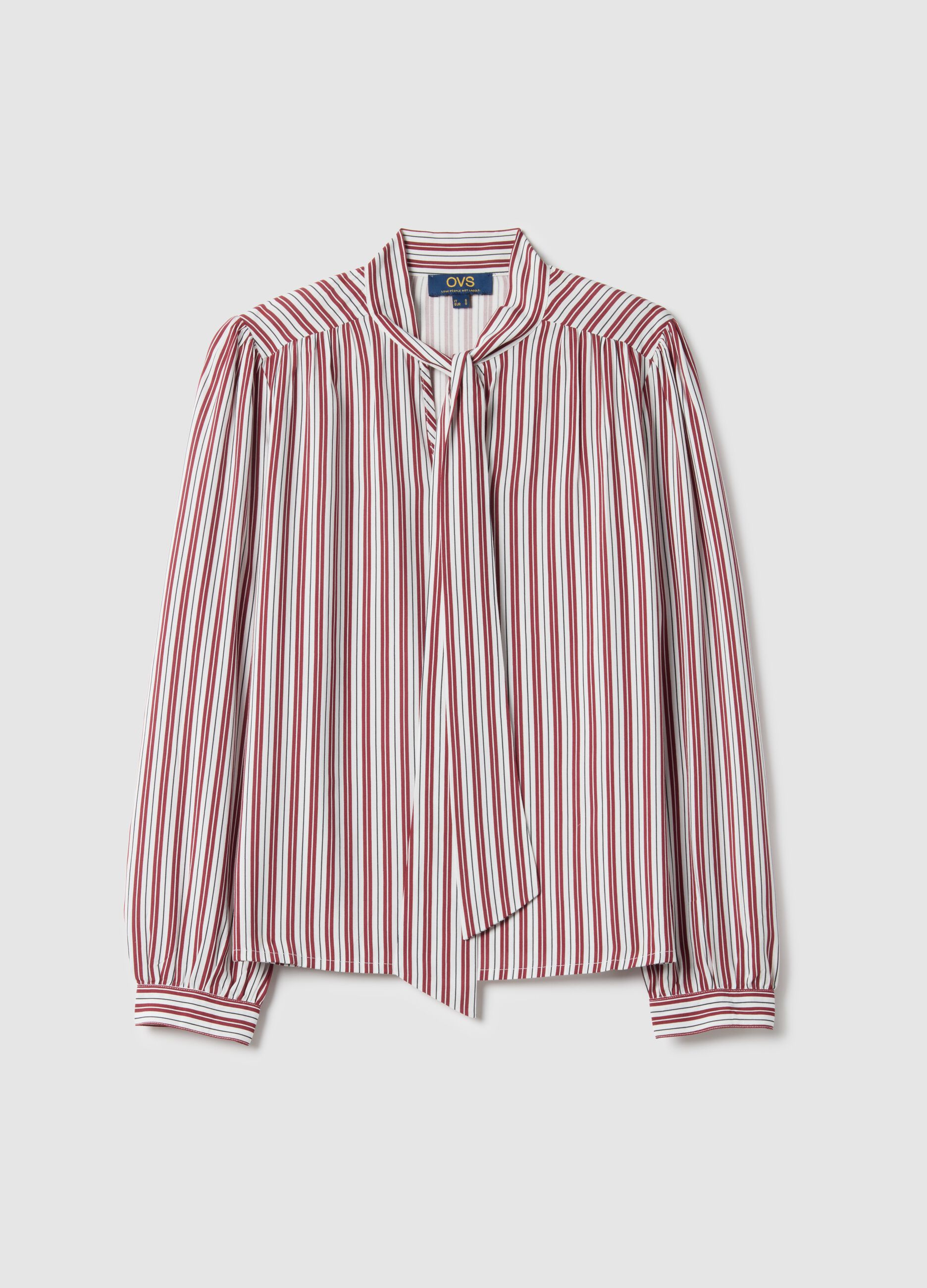 Regular red shirt with stripes in pure viscose