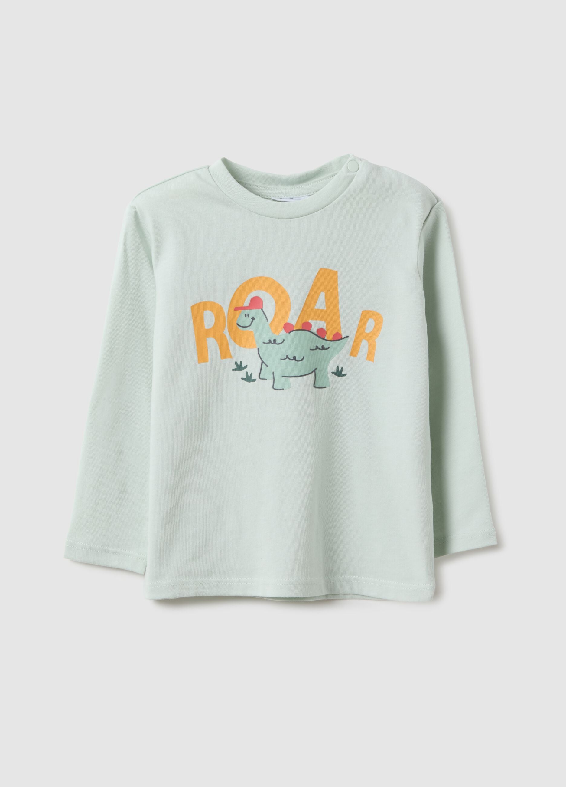 Baby regular fit green pure cotton t-shirt with print