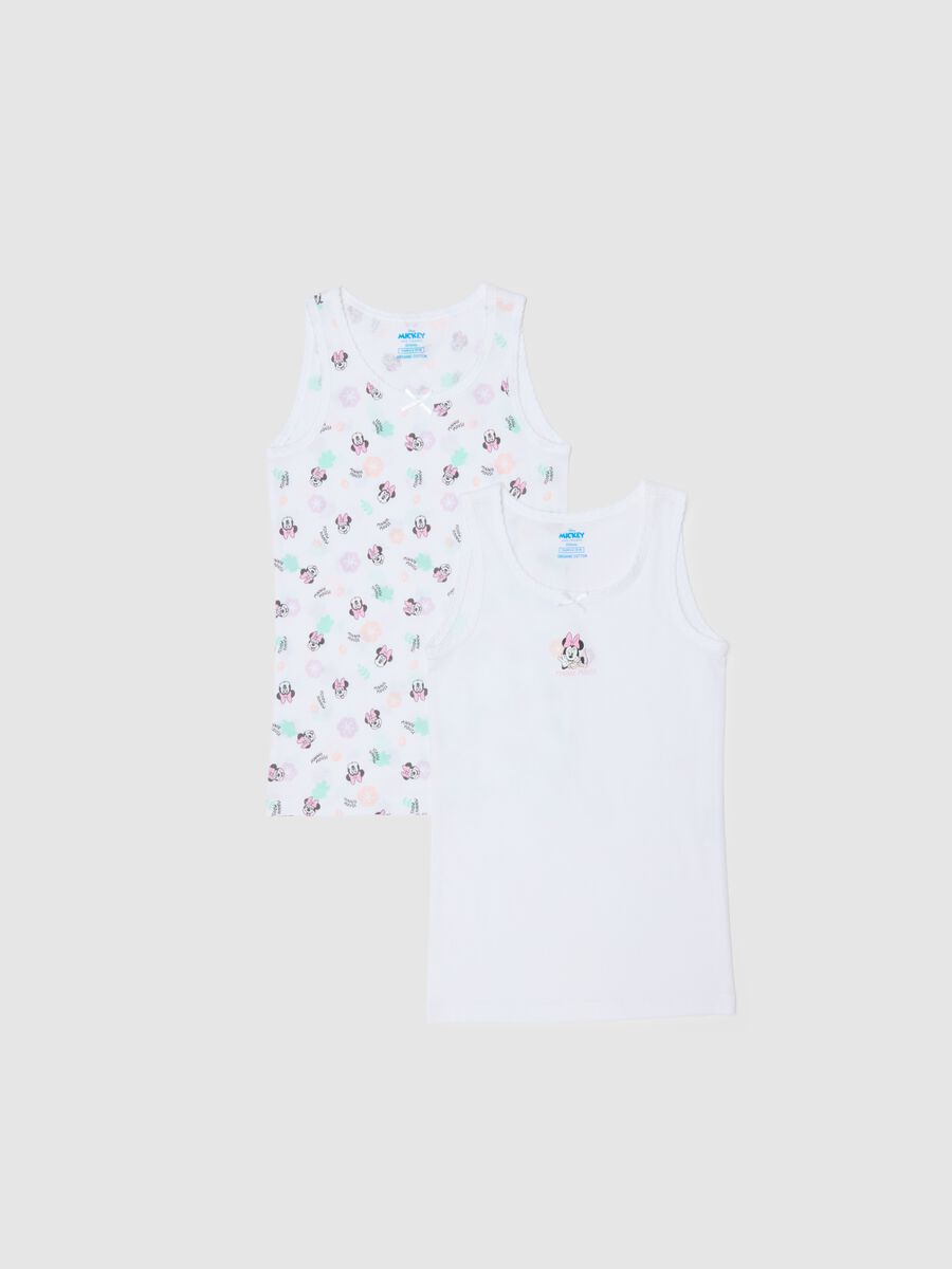 Two-pack white pure cotton girl vests with Minnie prints_0