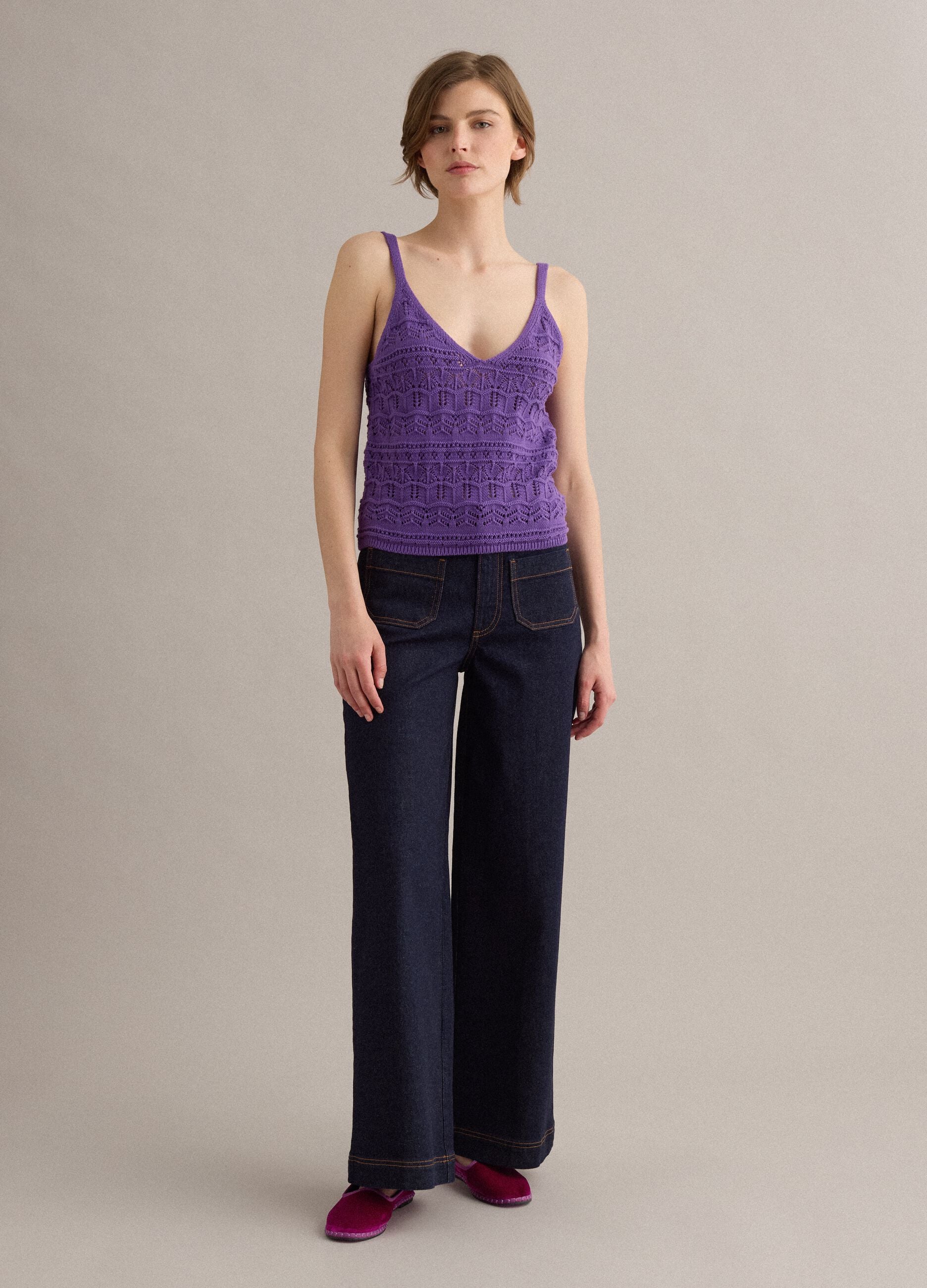Purple pure cotton regular-fit knitted tank top