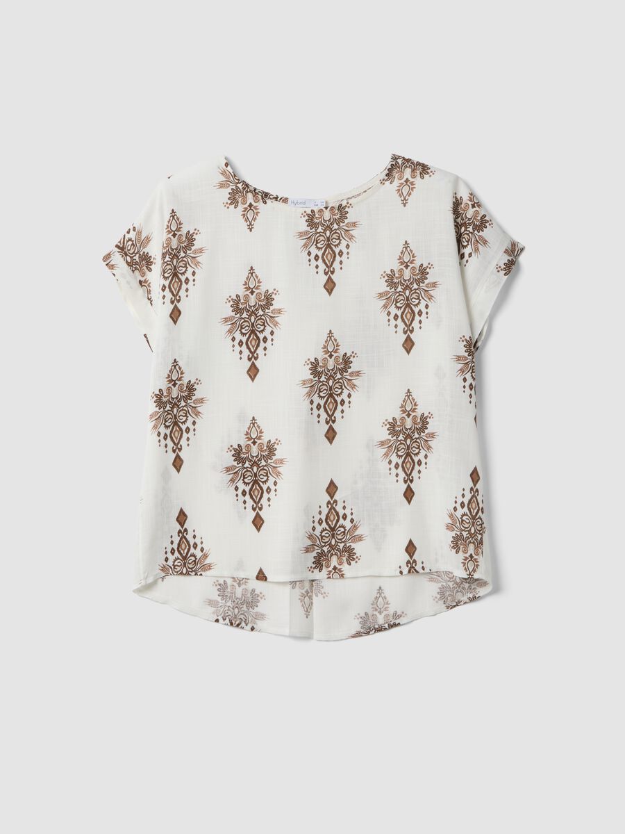 White pure viscose blouse with brown print, regular fit_4