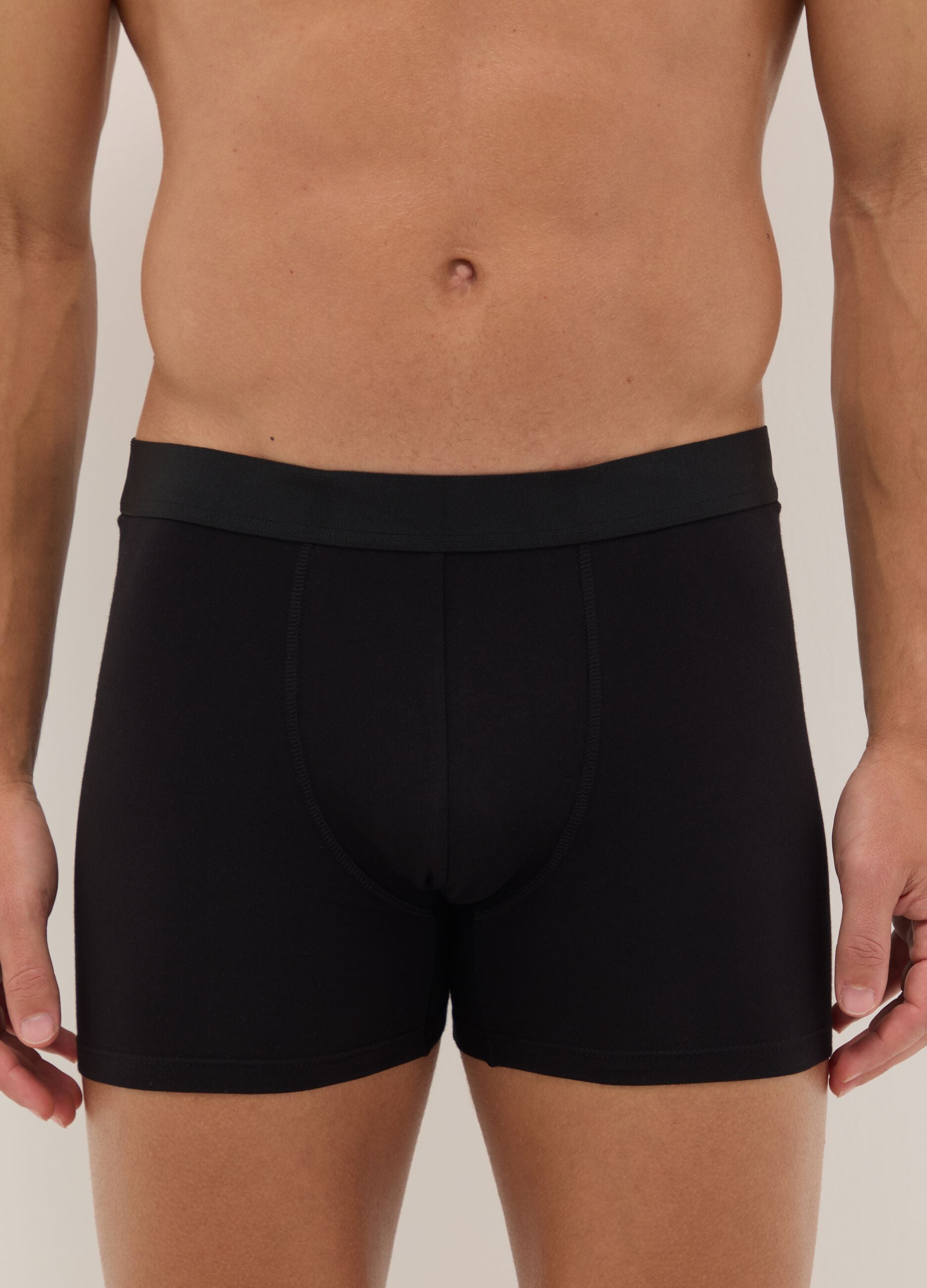 Pack of 3 black mid-length boxer briefs in stretch organic cotton, regular fit