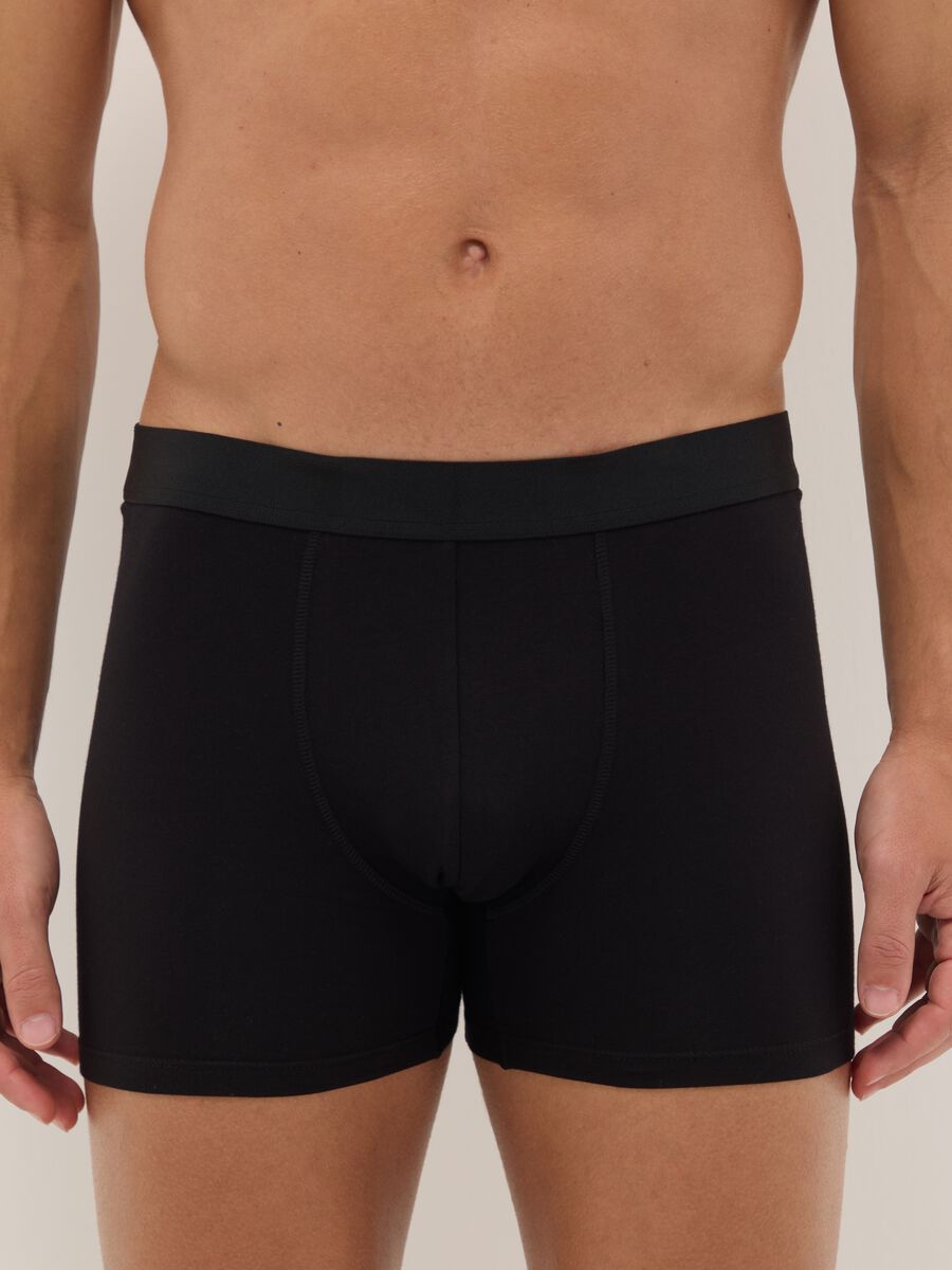 Tripack boxer midi neri in cotone organico elasticizzato regular fit_1