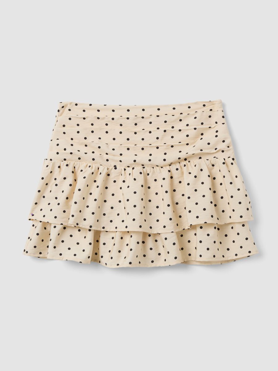 Beige polka-dot viscose-blend skirt with ruffles_0