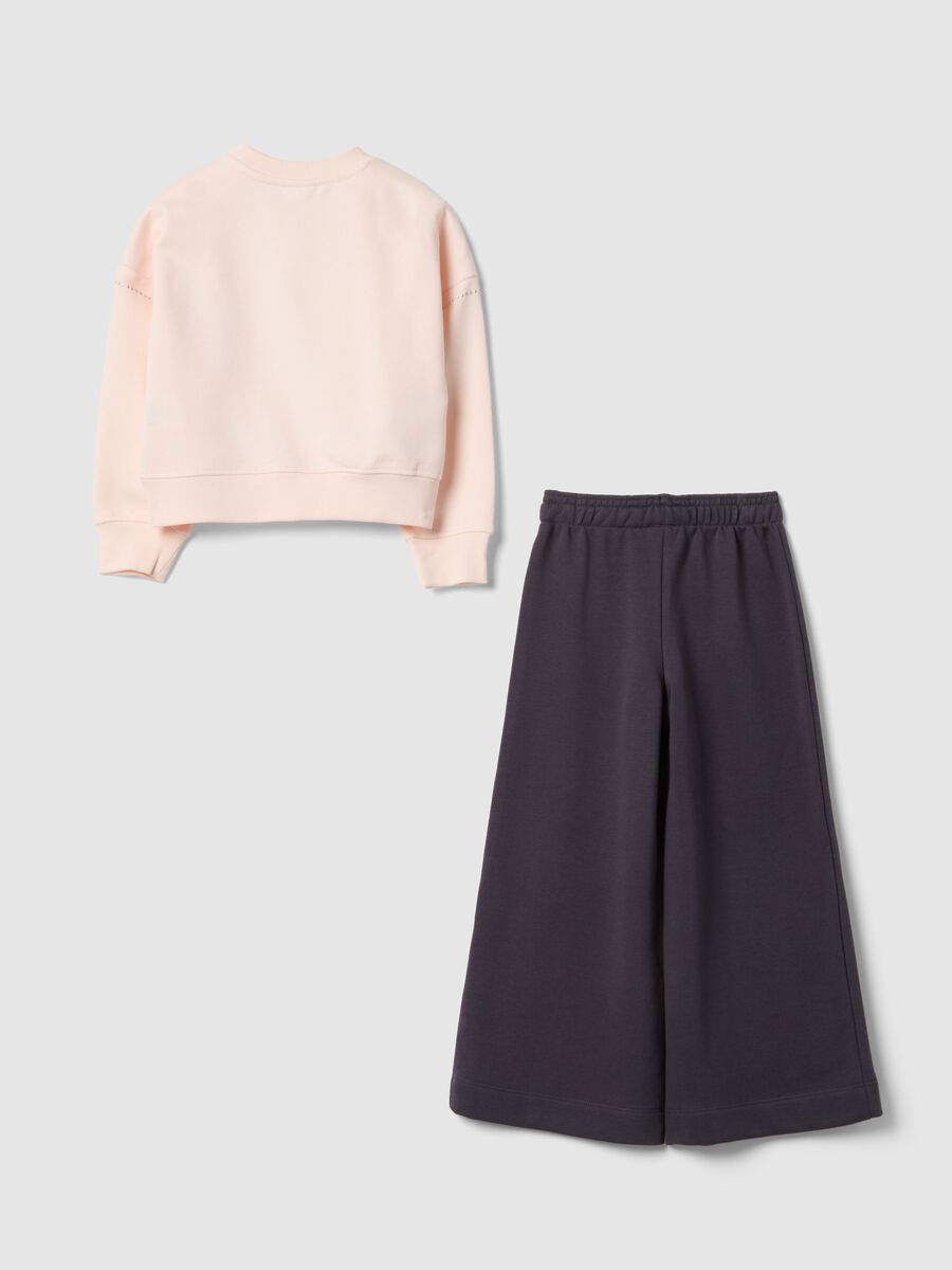 Pink cotton blend sweatshirt and trousers with Disney print_1