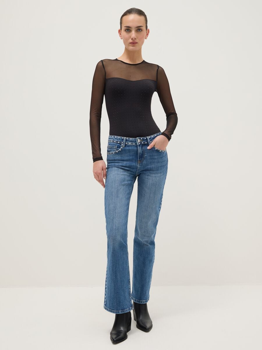 Black slim fit bodysuit with sheer accents_1
