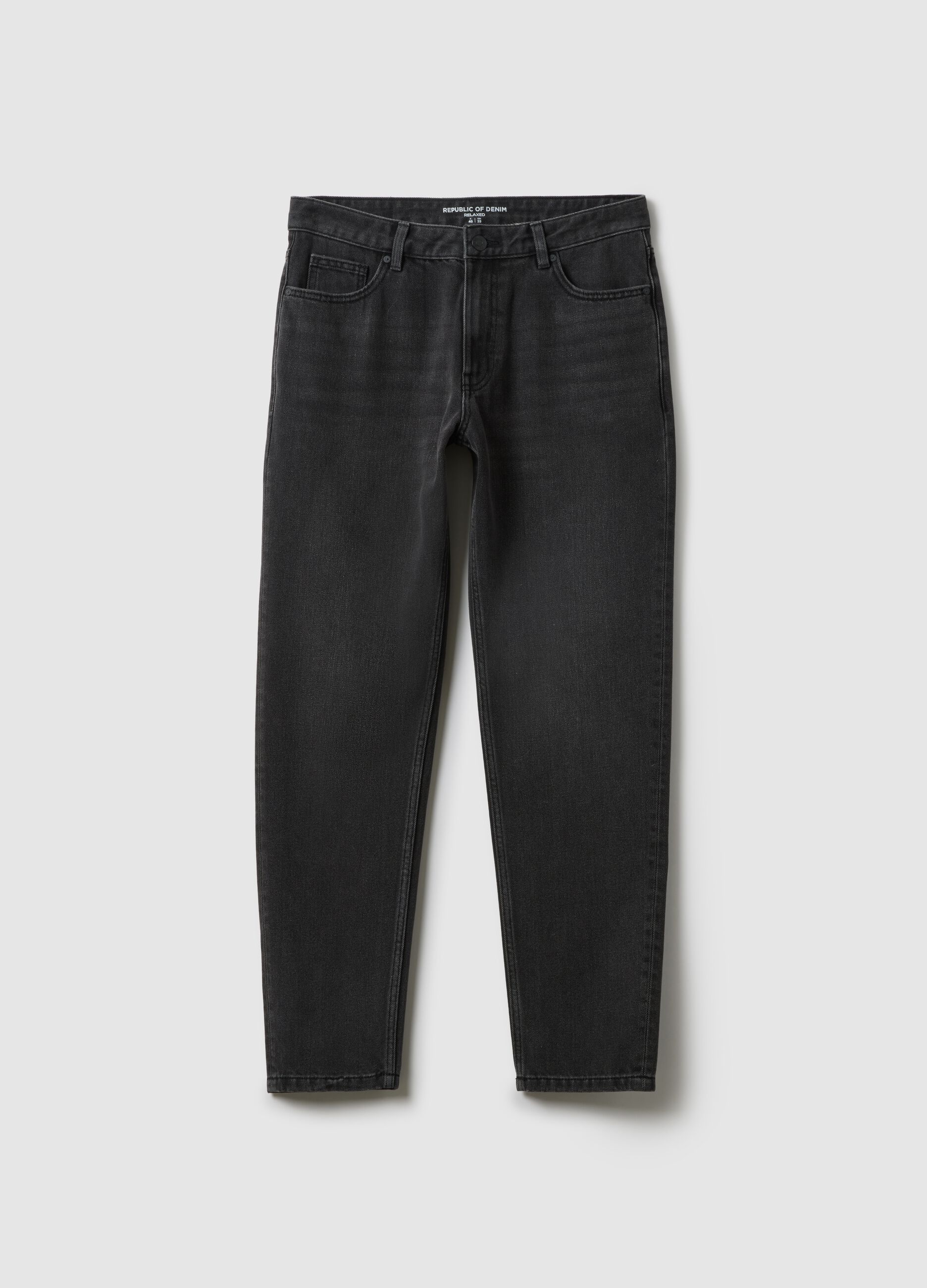 Black denim cotton blend regular fit stretch jeans