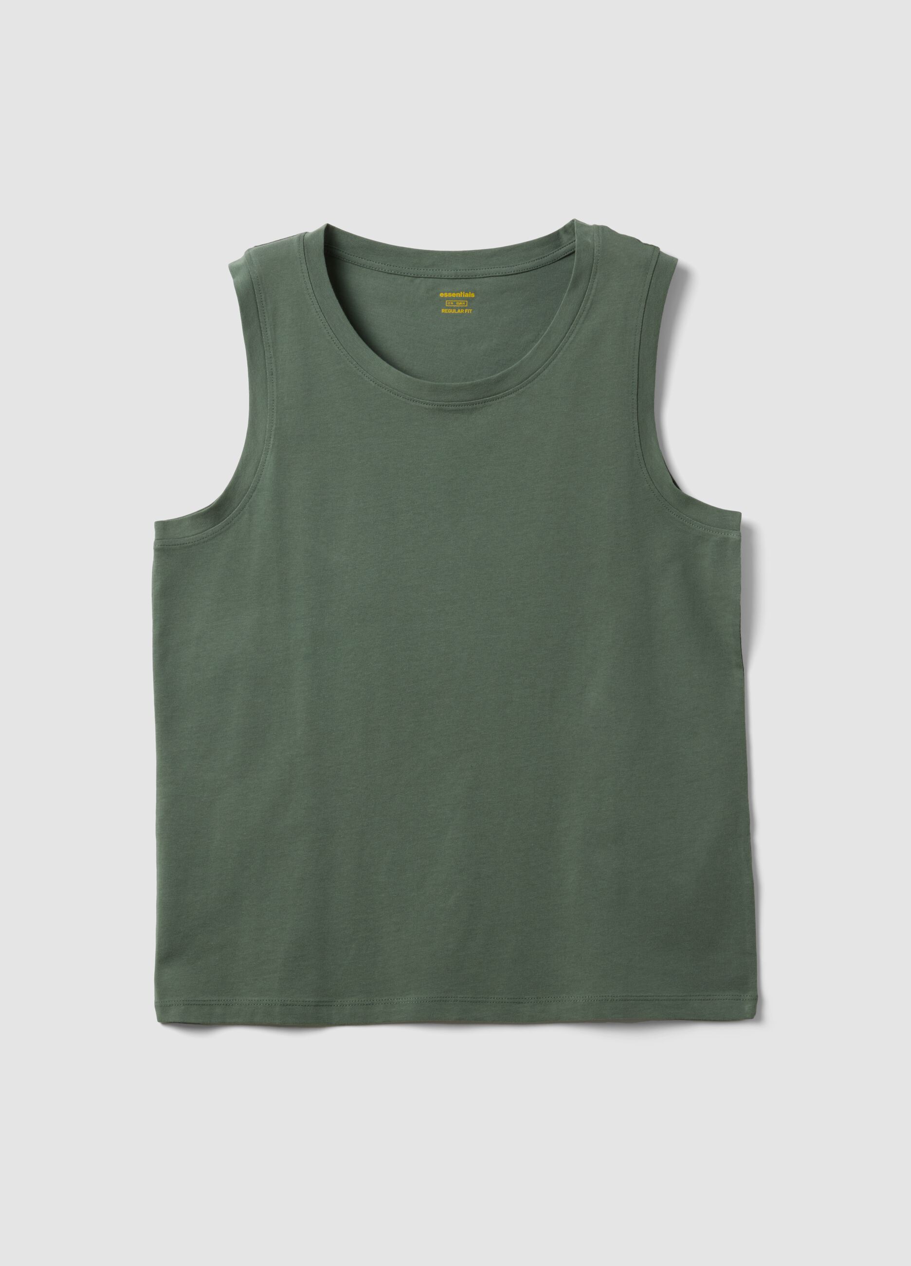 Green crew-neck vest top in pure cotton, regular fit