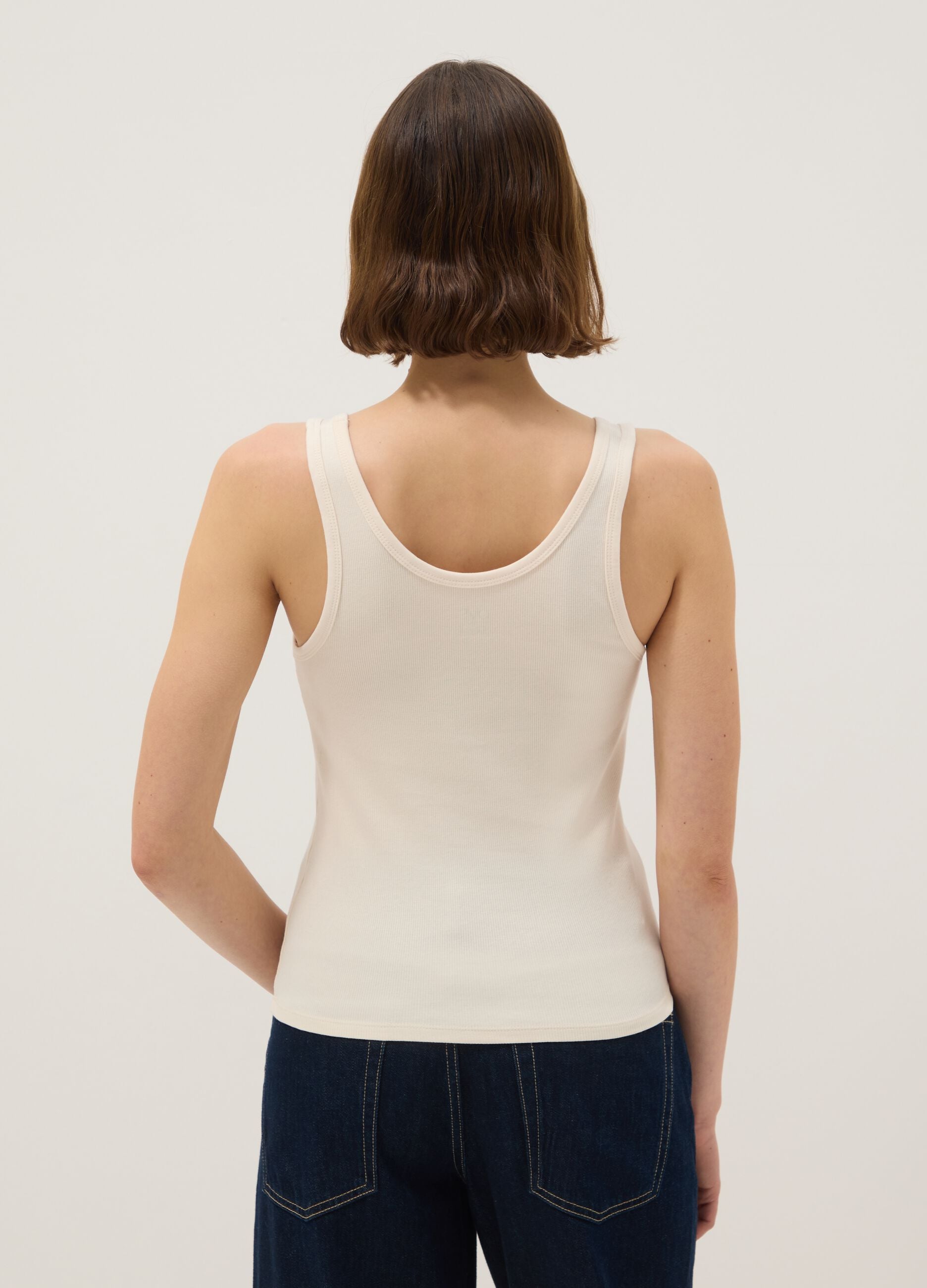 Beige regular fit stretch cotton tank top
