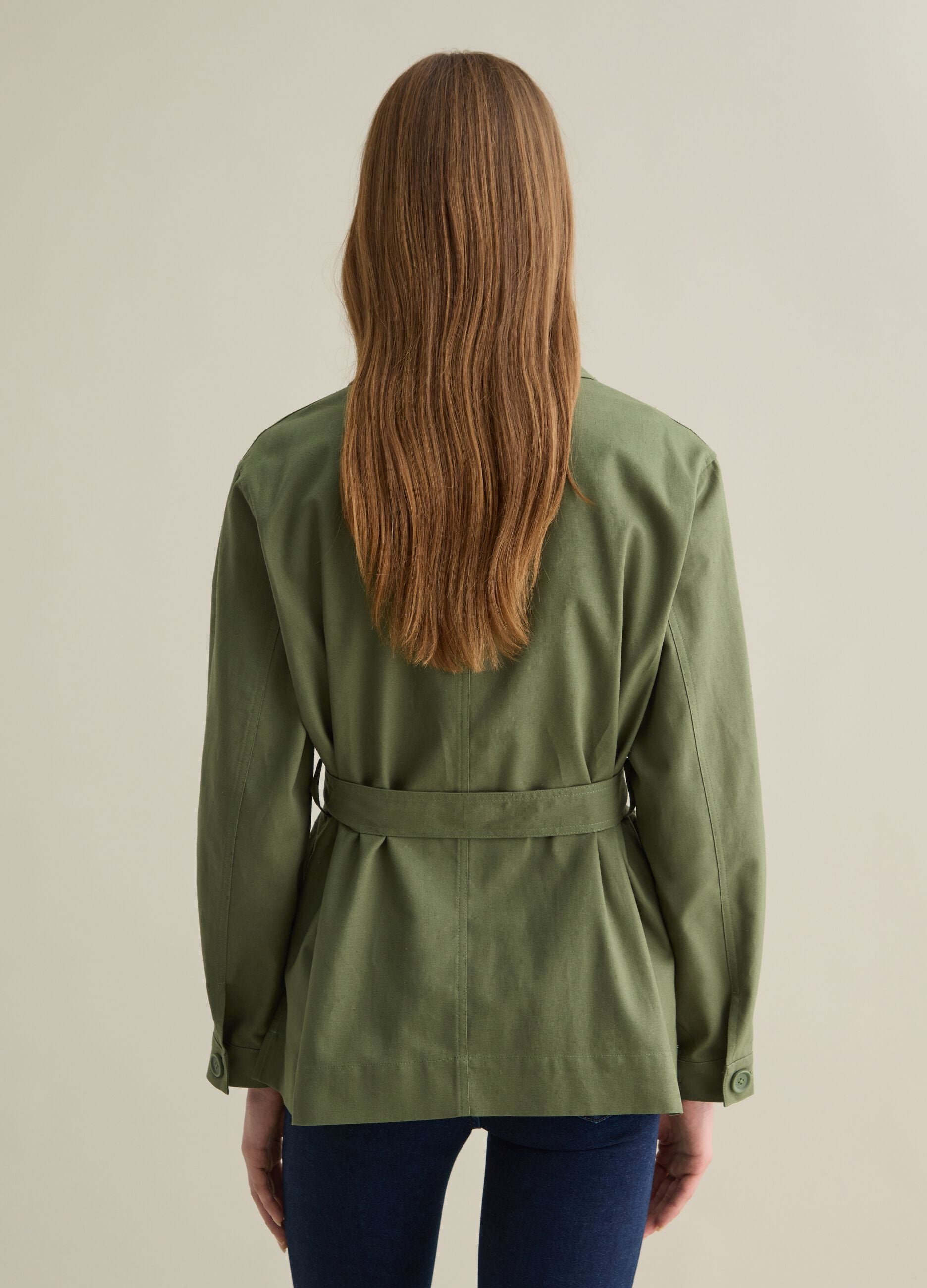 Women&rsquo;s green regular-fit jacket in cotton and linen blend