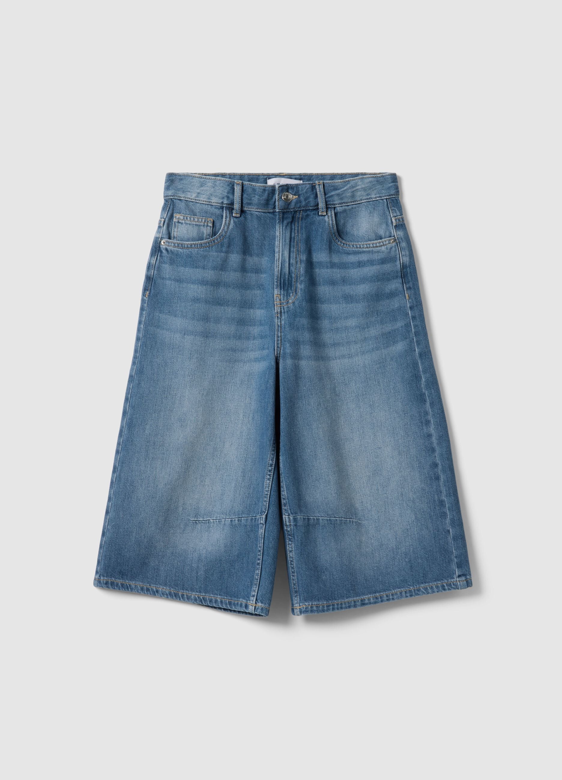 Blue denim pure cotton baggy shorts