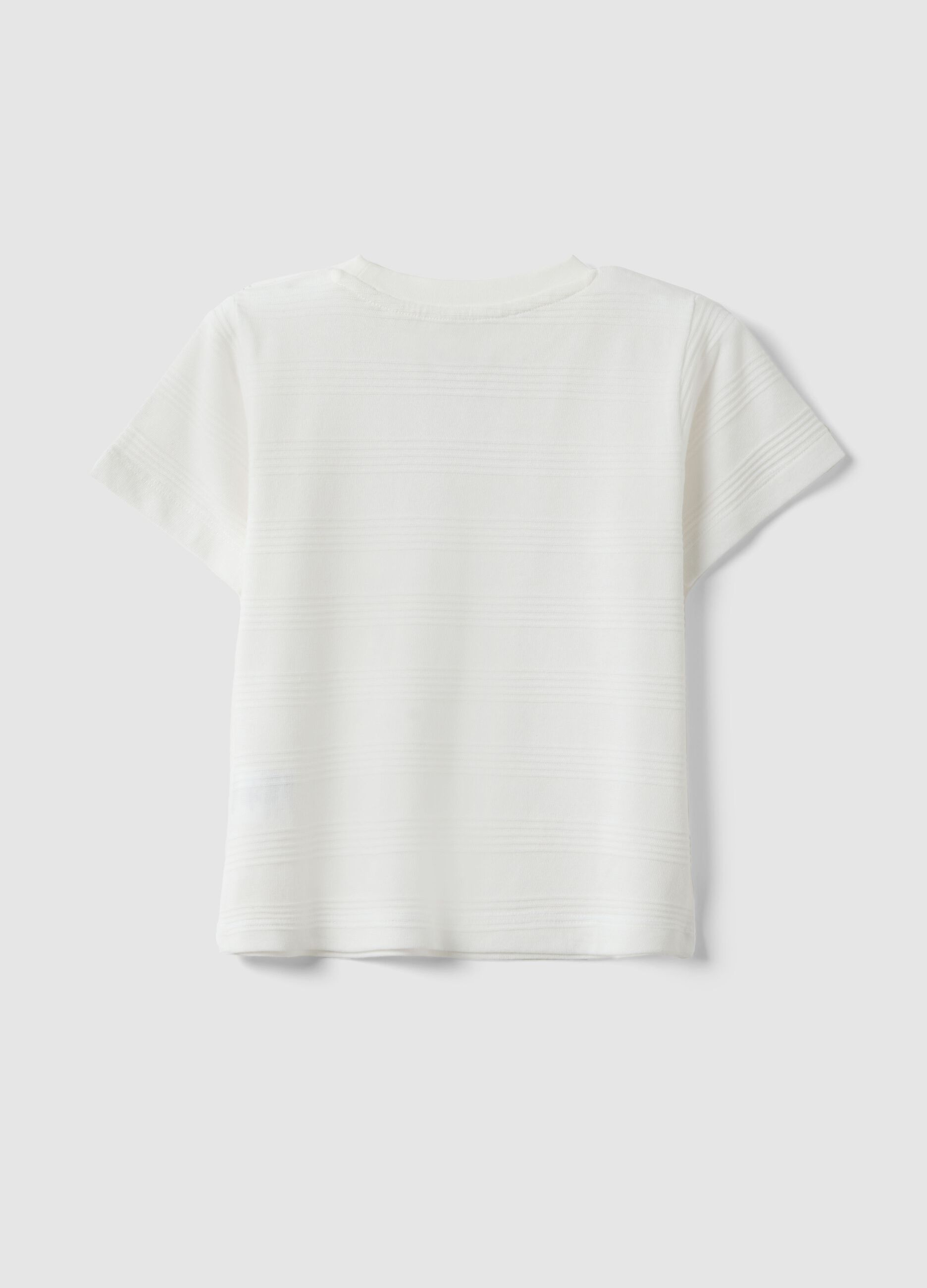 White cotton blend regular fit kids' t-shirt with stripes