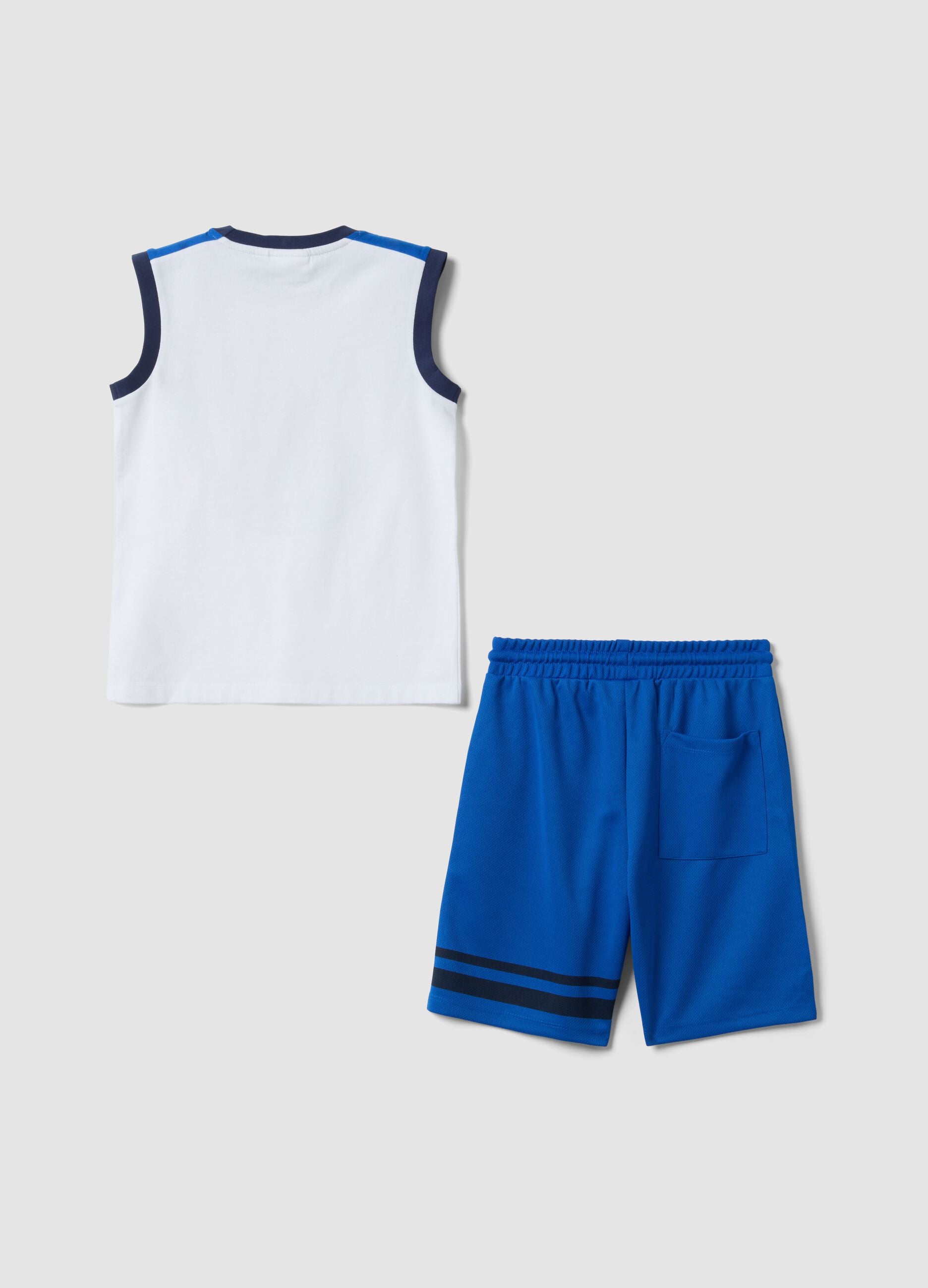 Blue and White Pure Cotton Set with Top and Shorts