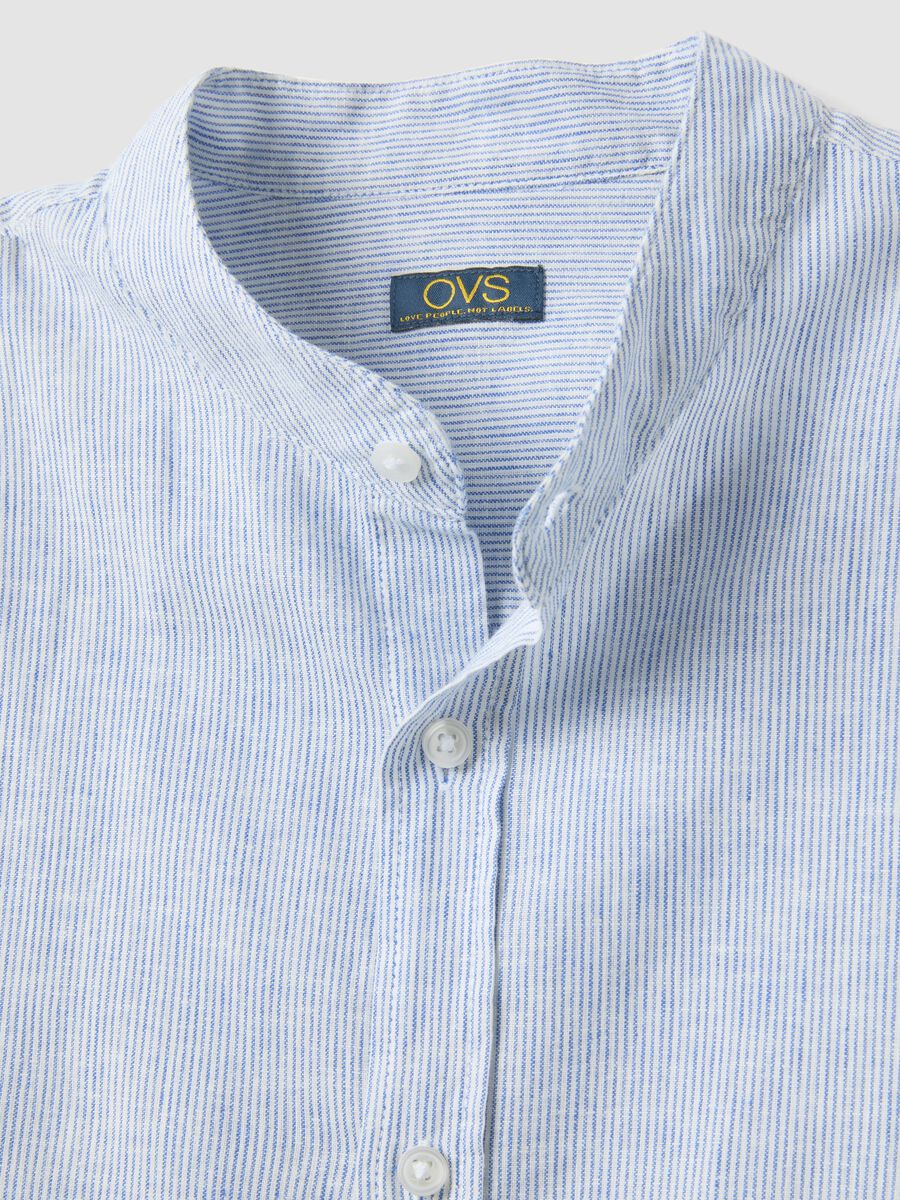 Camicia a righe multicolor con collo alla coreana in misto lino e cotone regular fit_5