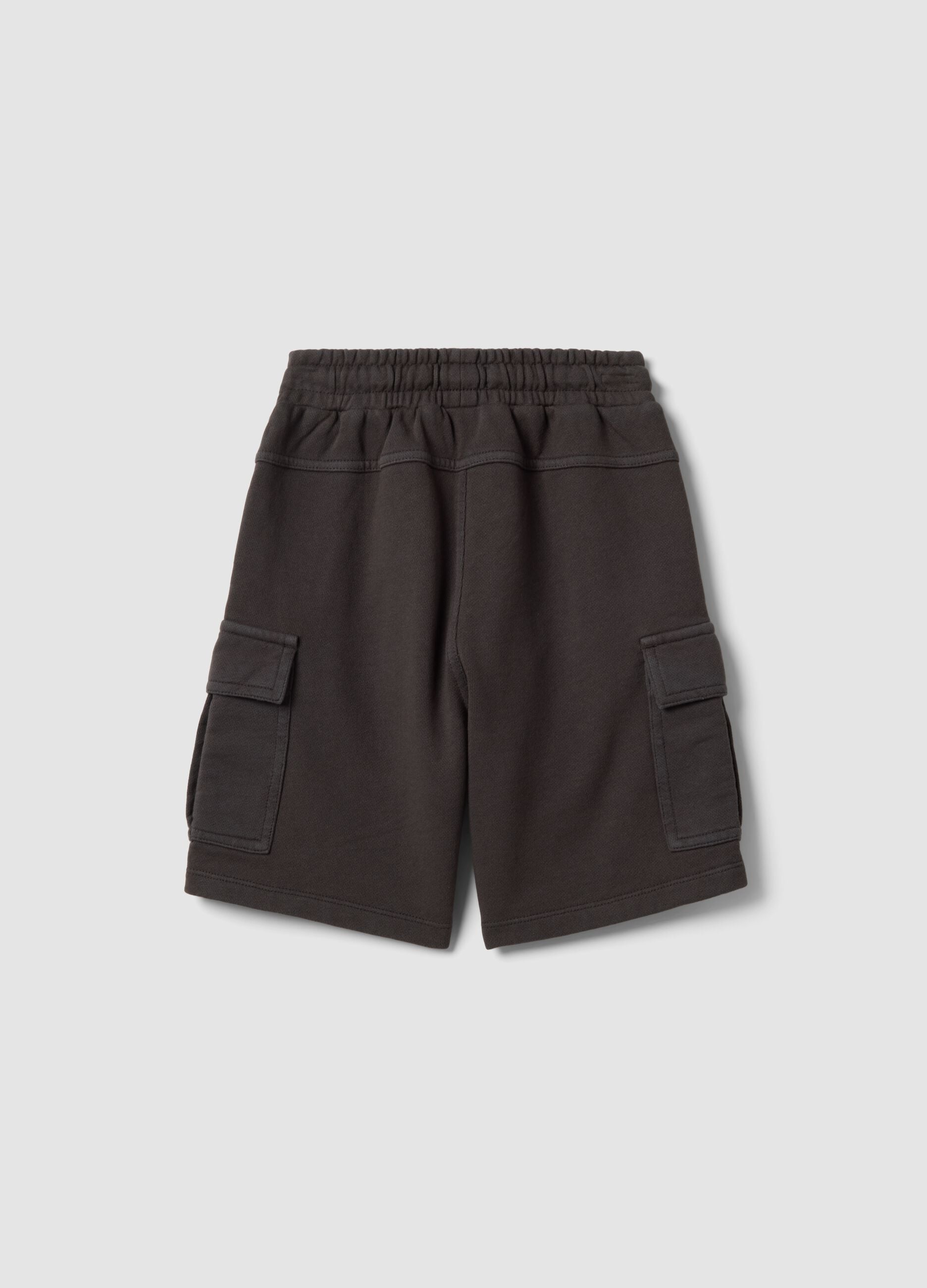 Boys' black 100% cotton cargo shorts, comfort fit
