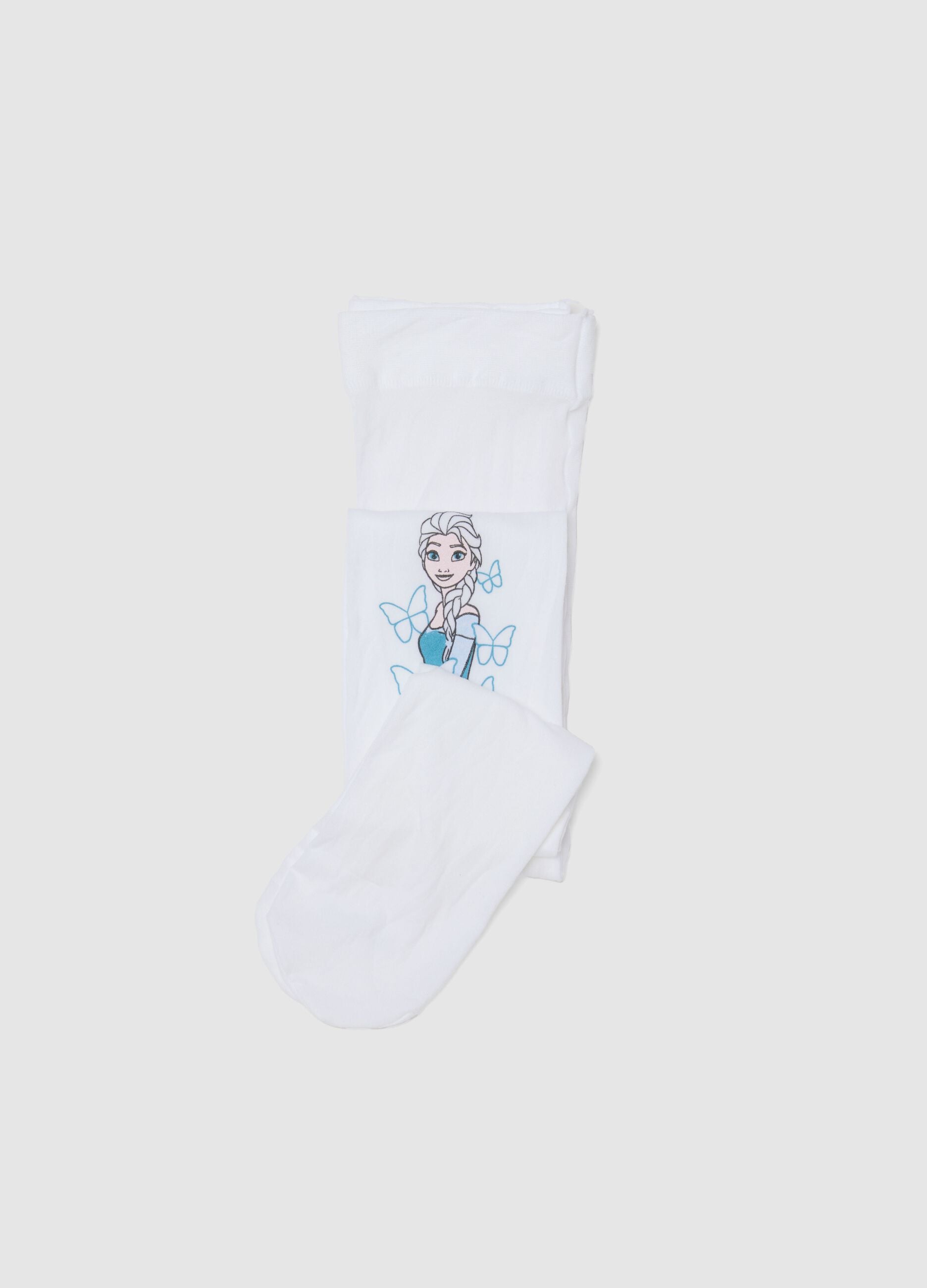 White Stretch Tights for Girls with Frozen Designs