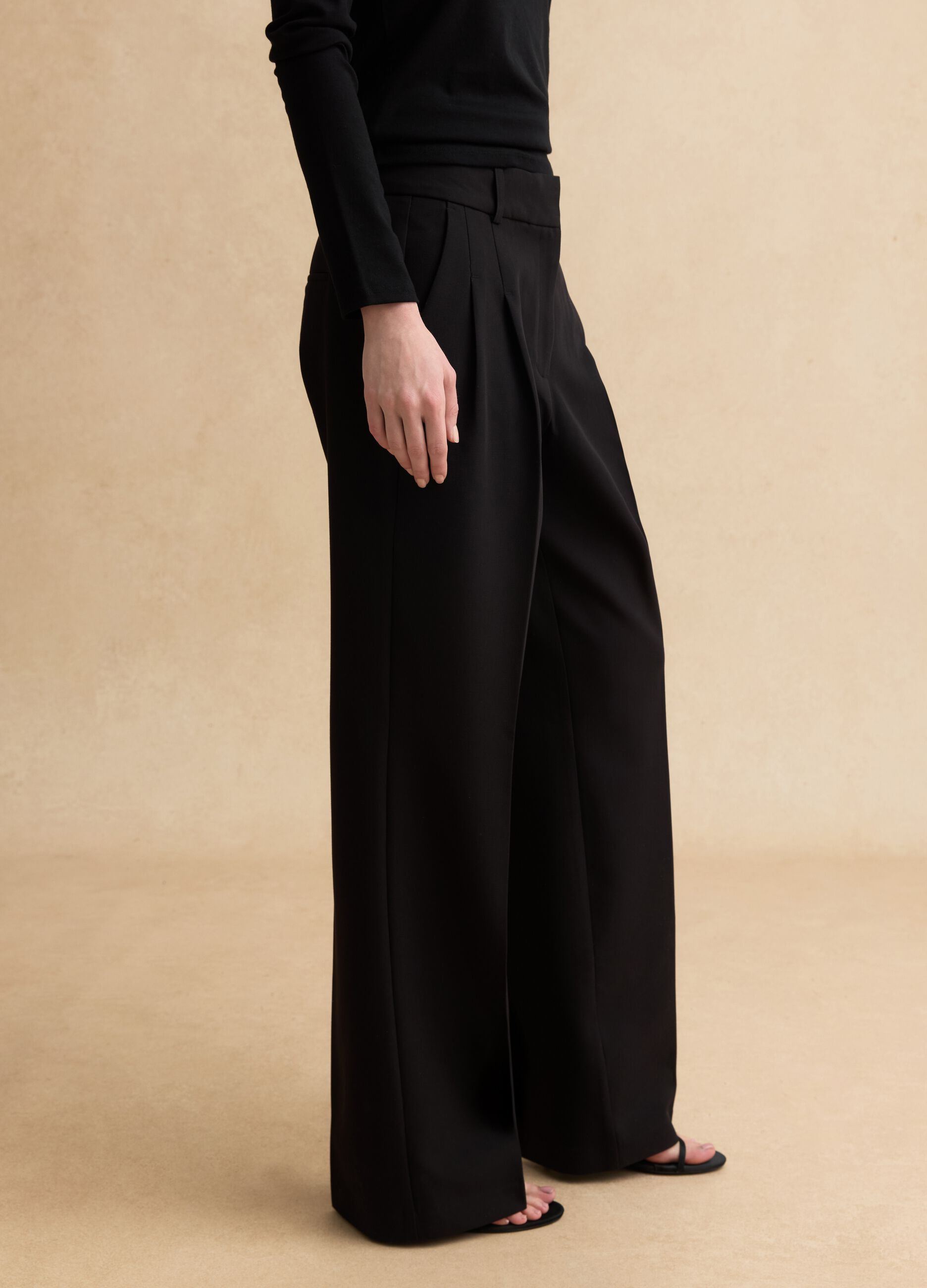 Black Wide Leg Trousers Regular Fit