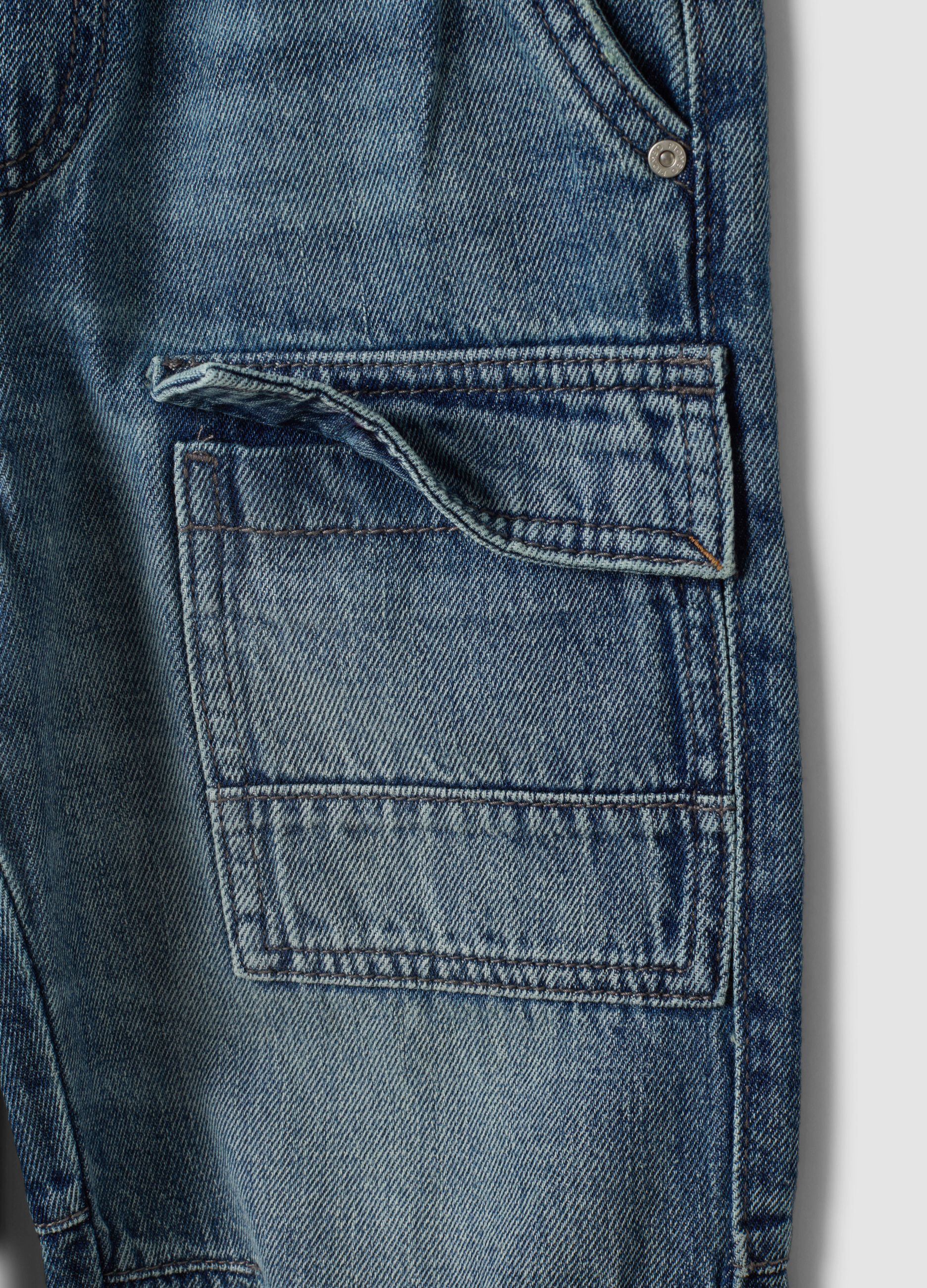 Blue denim joggers in cotton and viscose blend, relaxed fit for boys