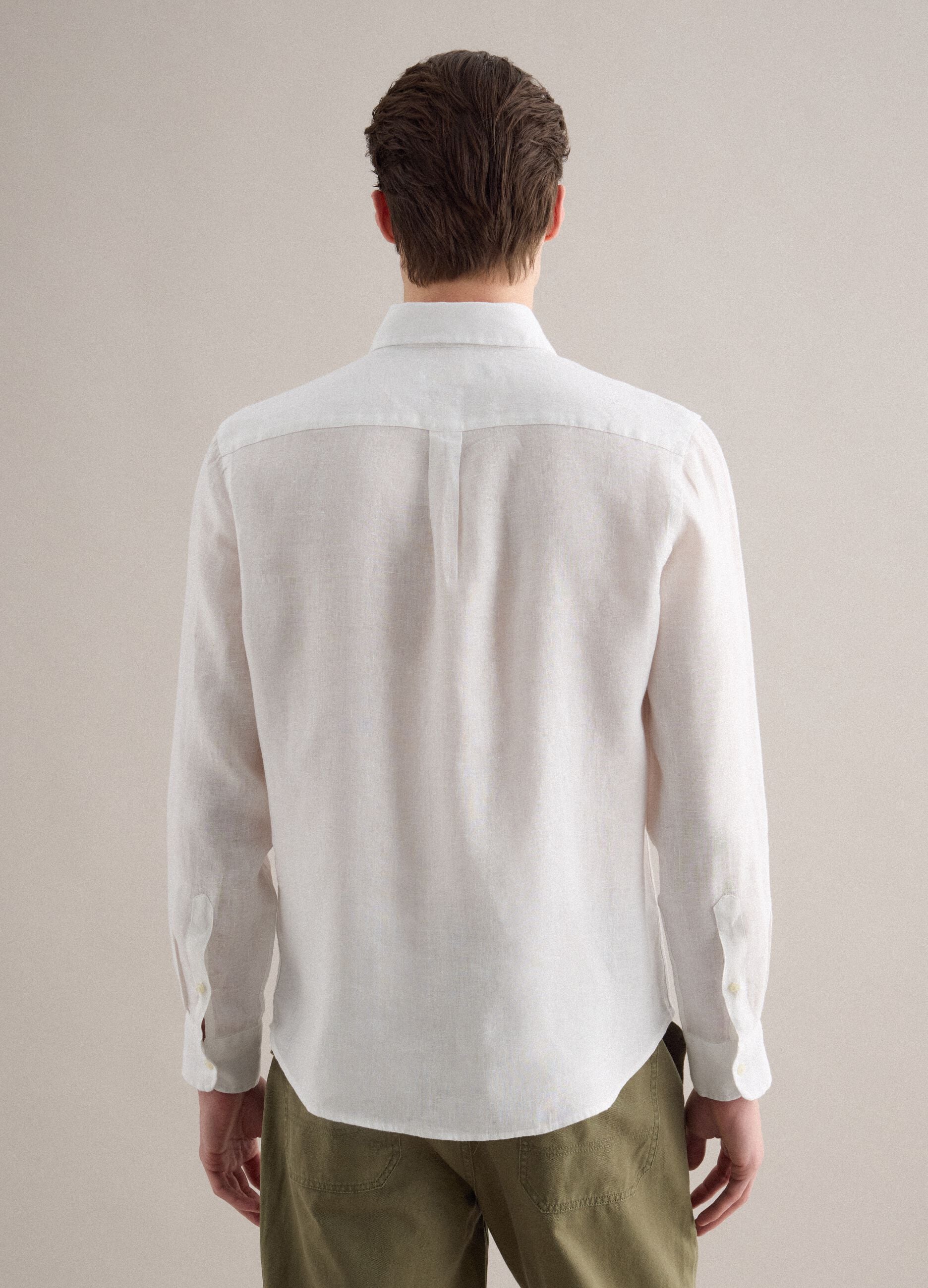 White long-sleeve pure linen shirt regular fit