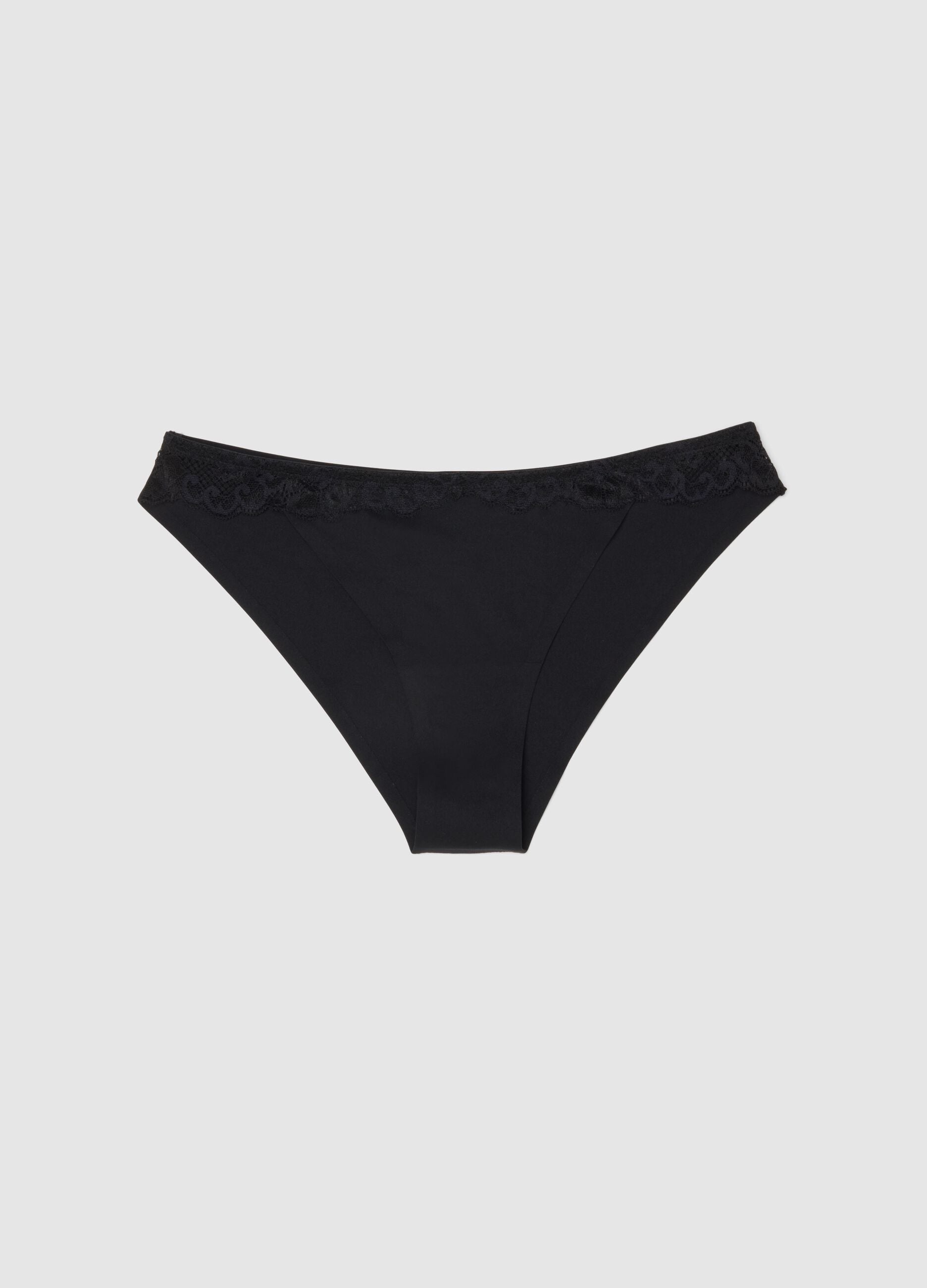 Black regular fit microfiber briefs with lace details