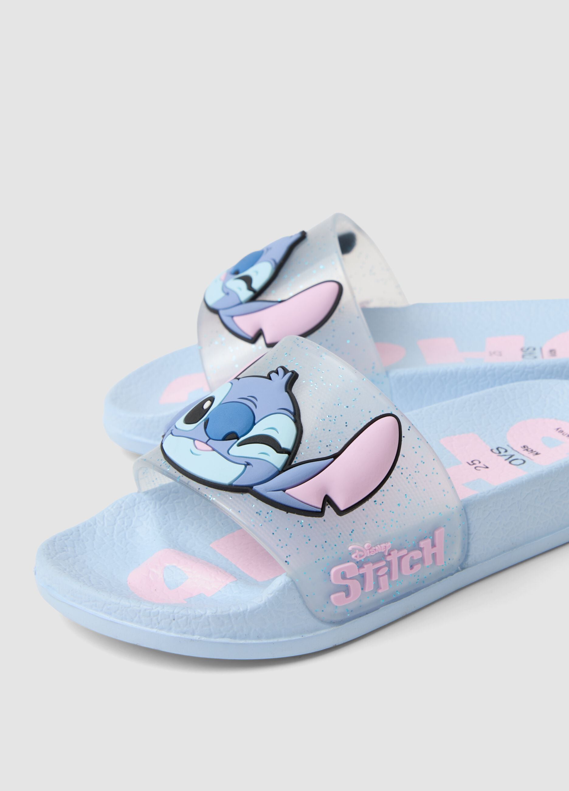 Blue sliders with transparent strap and character print