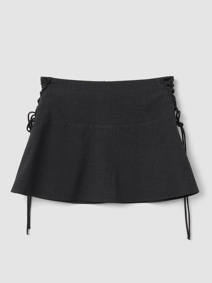 Grey stretch viscose mini skirt with fine stripes_0
