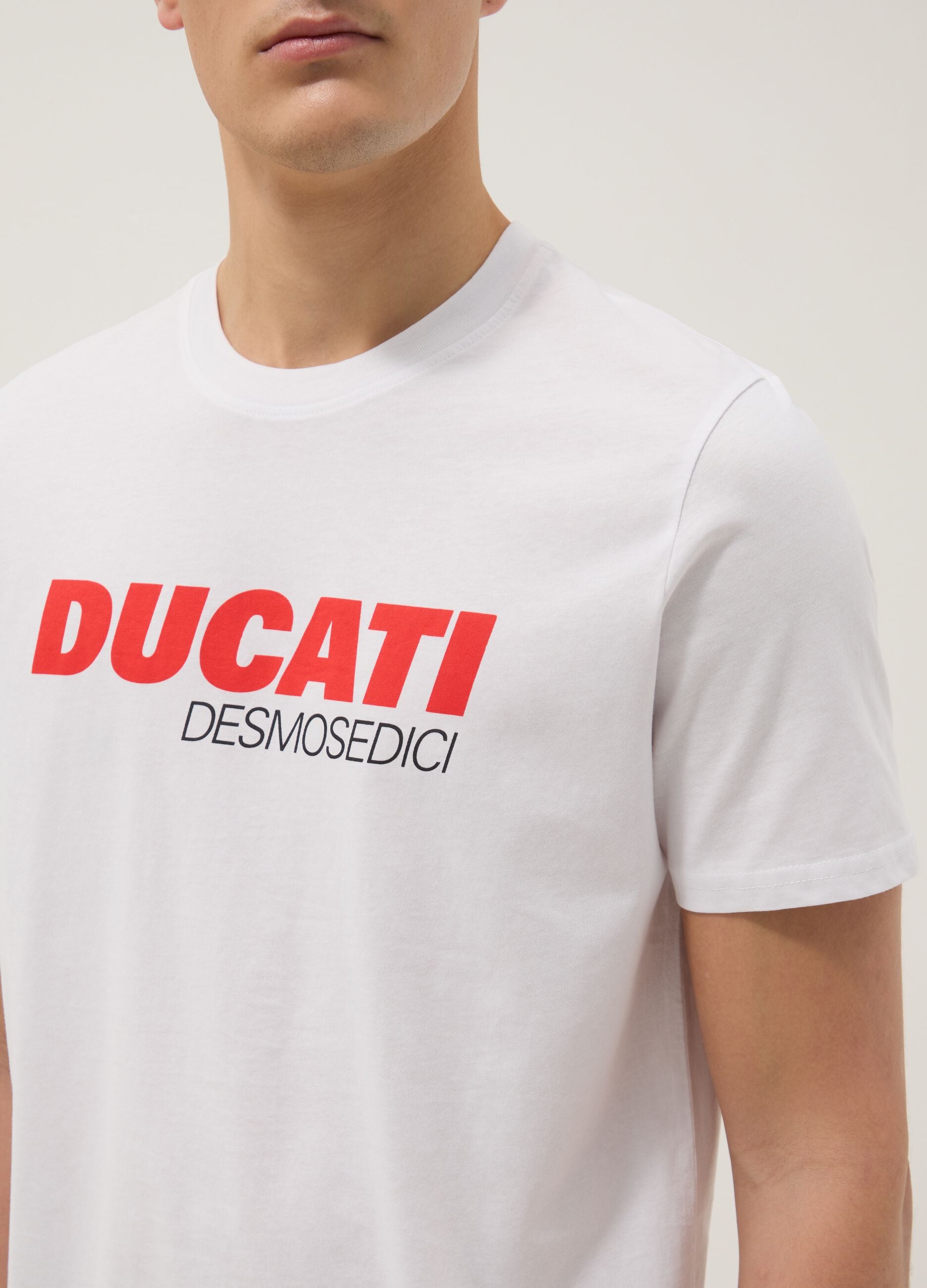 White pure cotton regular fit T-shirt with Ducati print